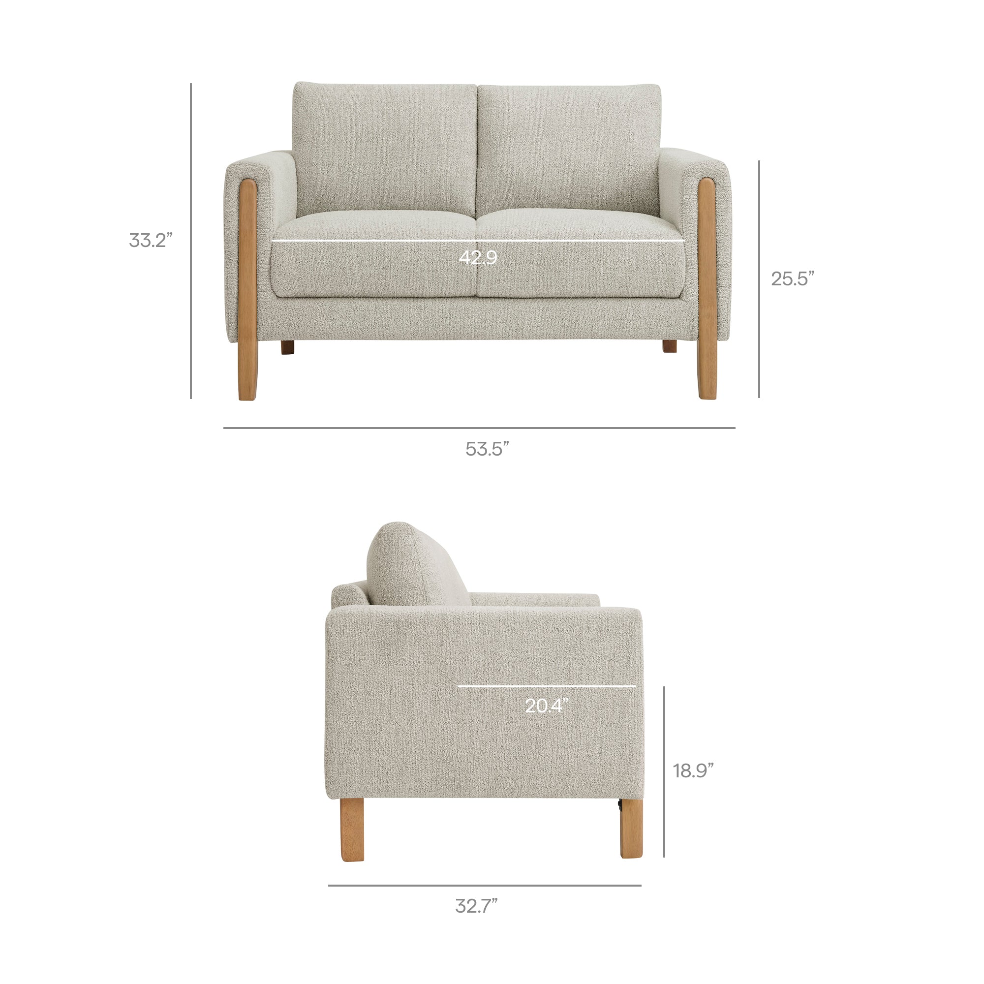 Hawken Boucle Fabric Loveseat, Parchment Beech