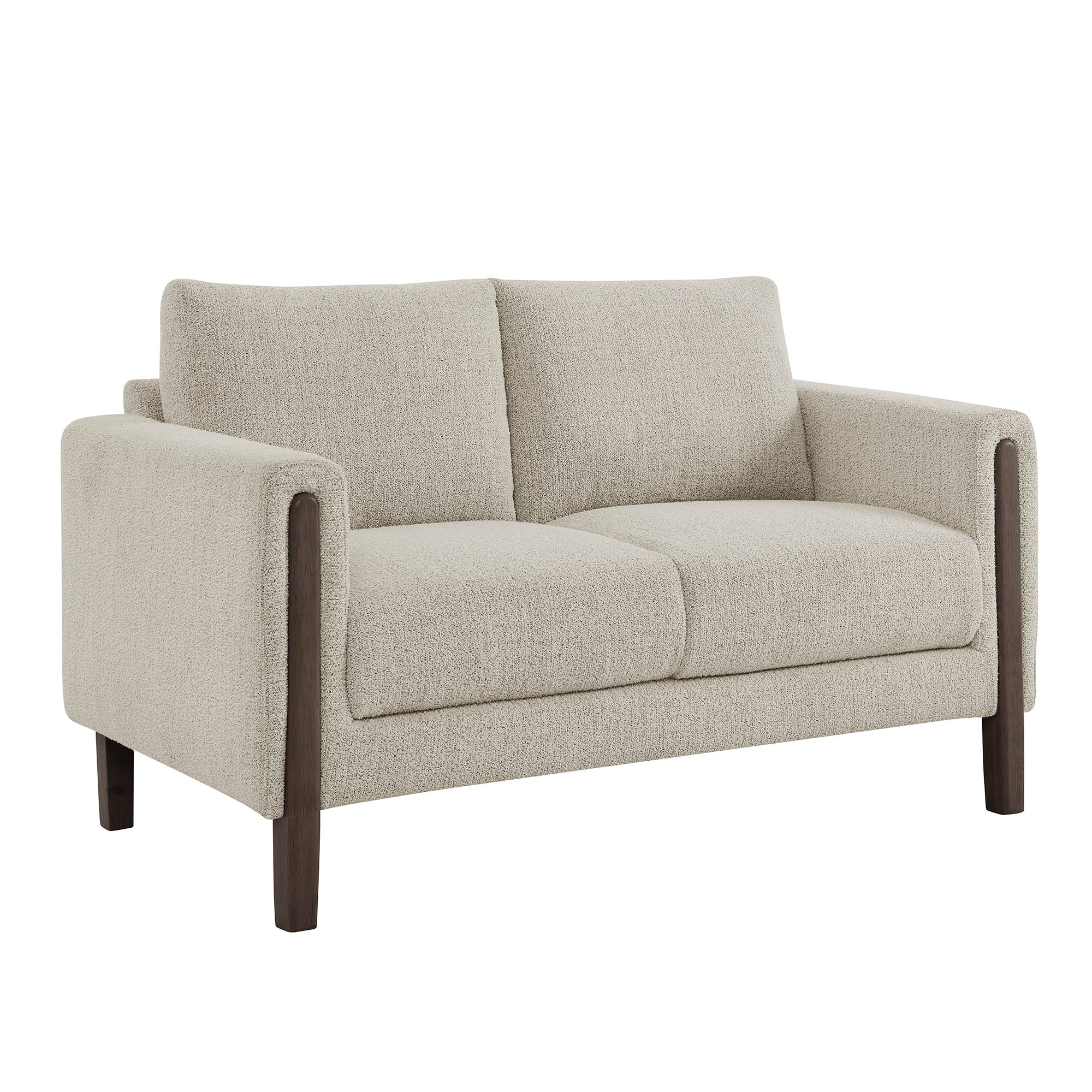 Hawken Boucle Fabric Loveseat, Parchment Espresso