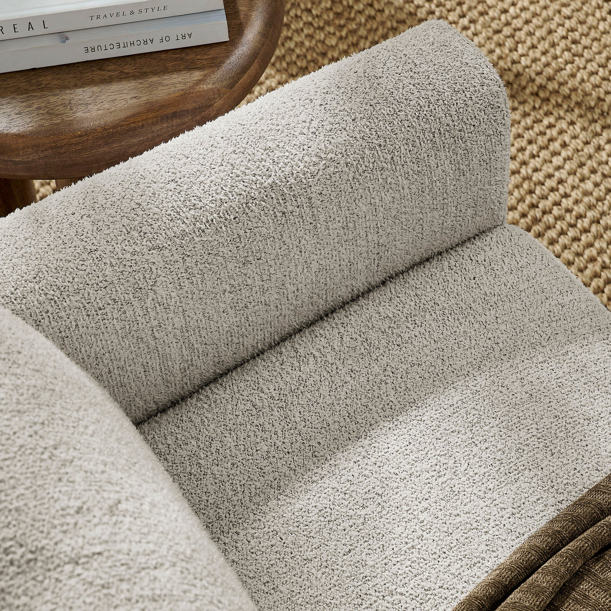 Hawken Boucle Fabric Loveseat, Parchment Espresso