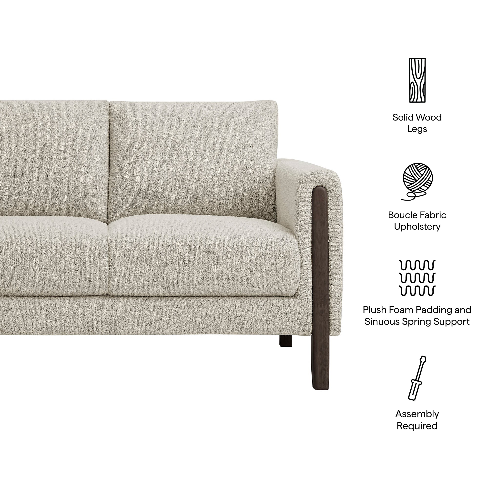 Hawken Boucle Fabric Loveseat, Parchment Espresso