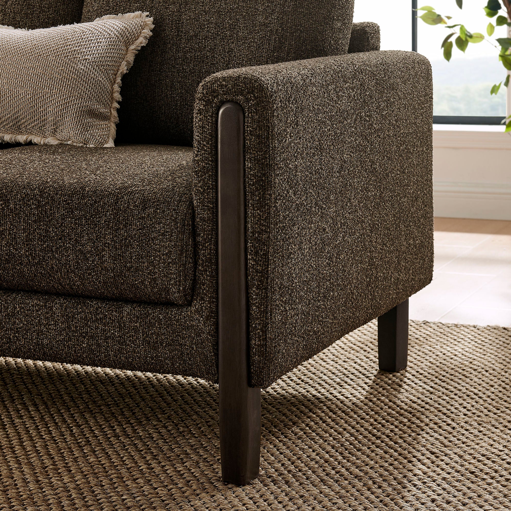 Hawken Boucle Fabric Sofa, Antique Espresso