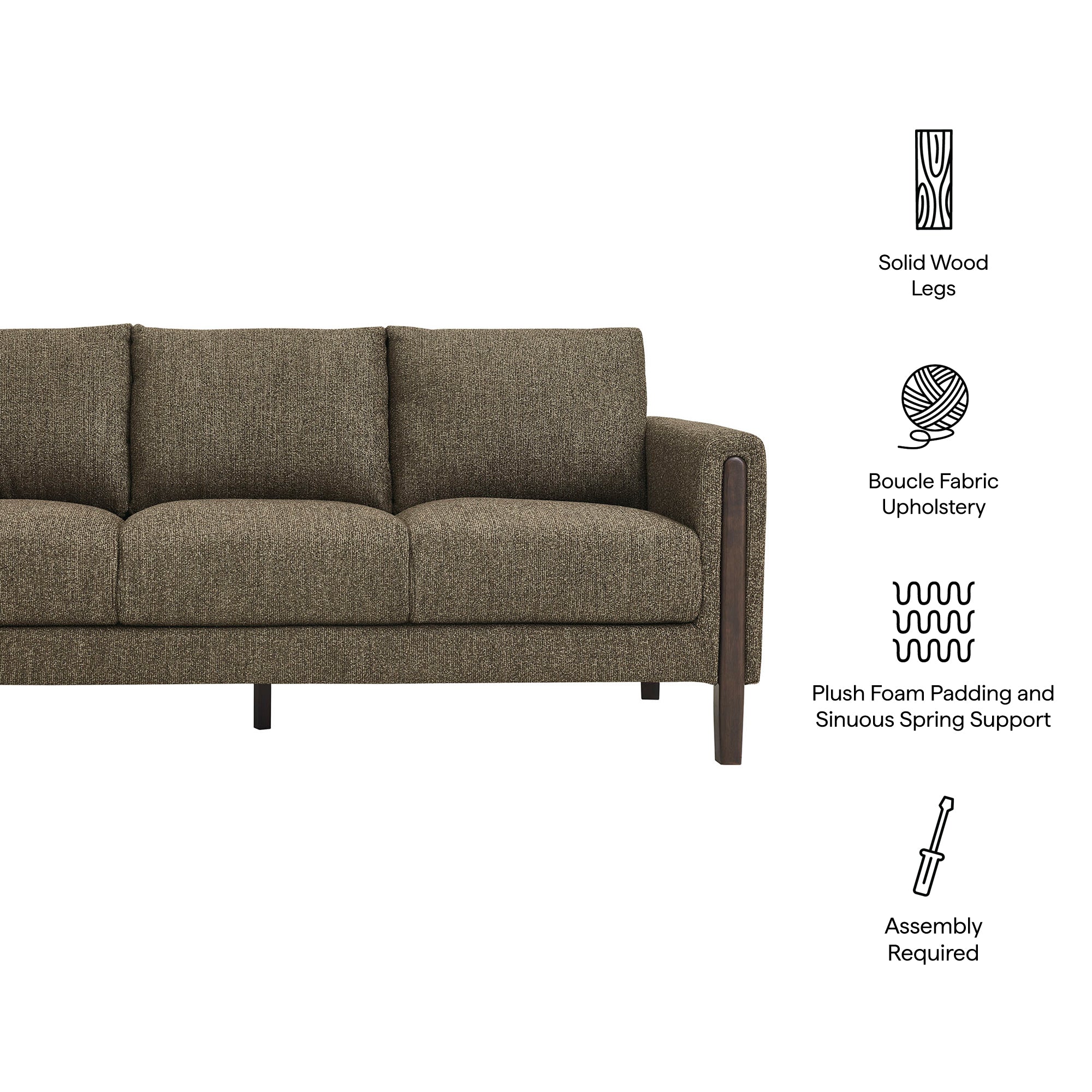 Hawken Boucle Fabric Sofa, Antique Espresso