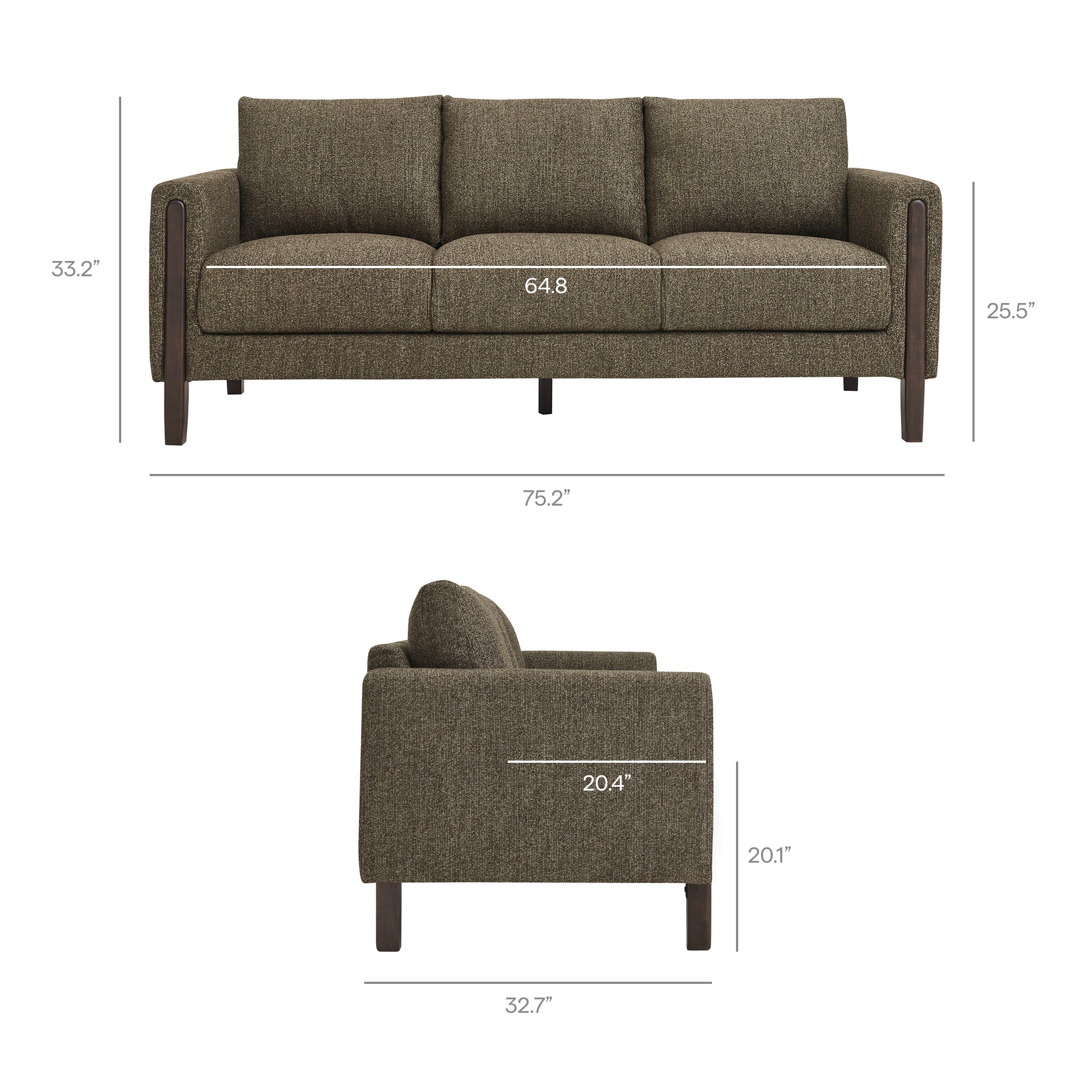 Hawken Boucle Fabric Sofa, Antique Espresso