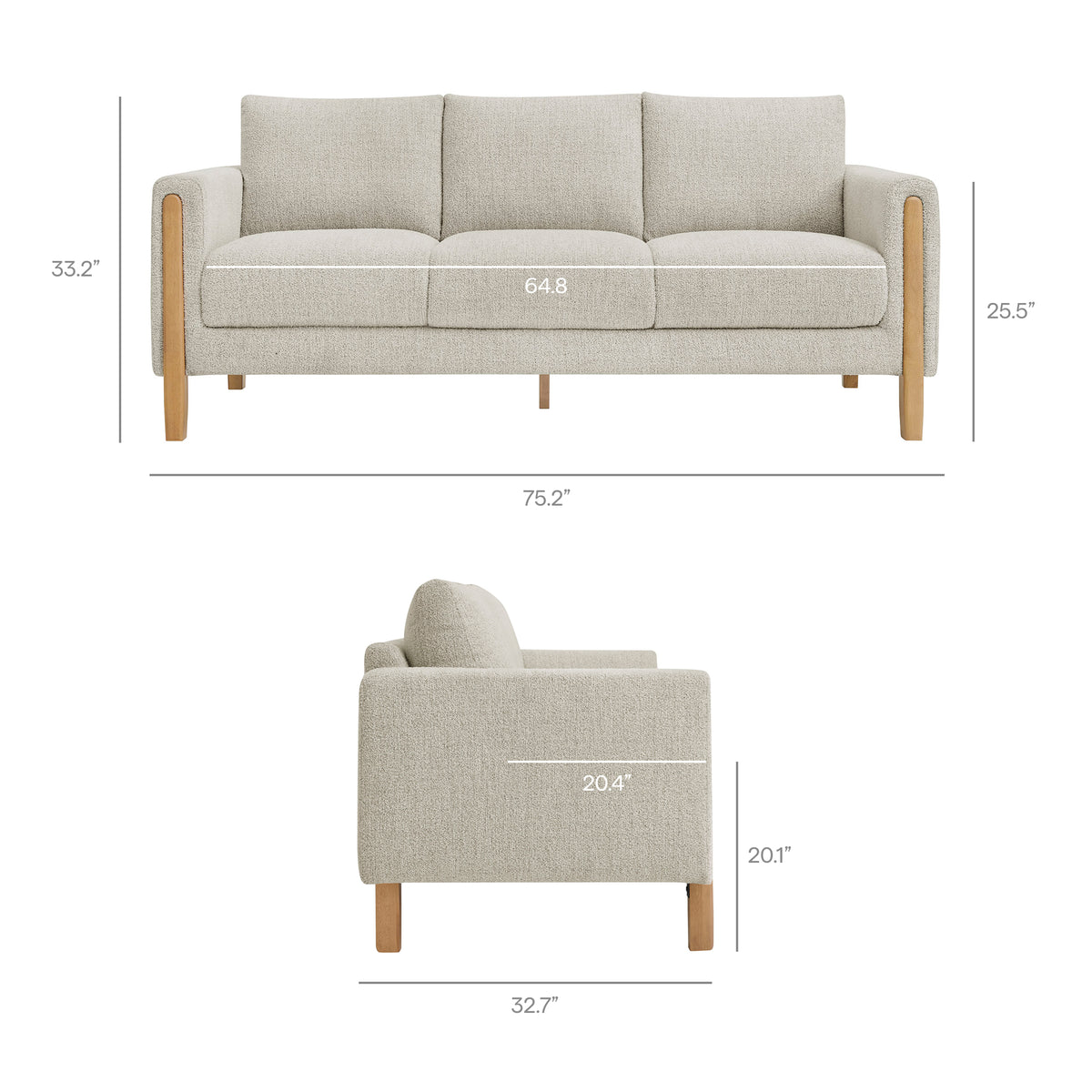 Hawken Boucle Fabric Sofa, Parchment Beech