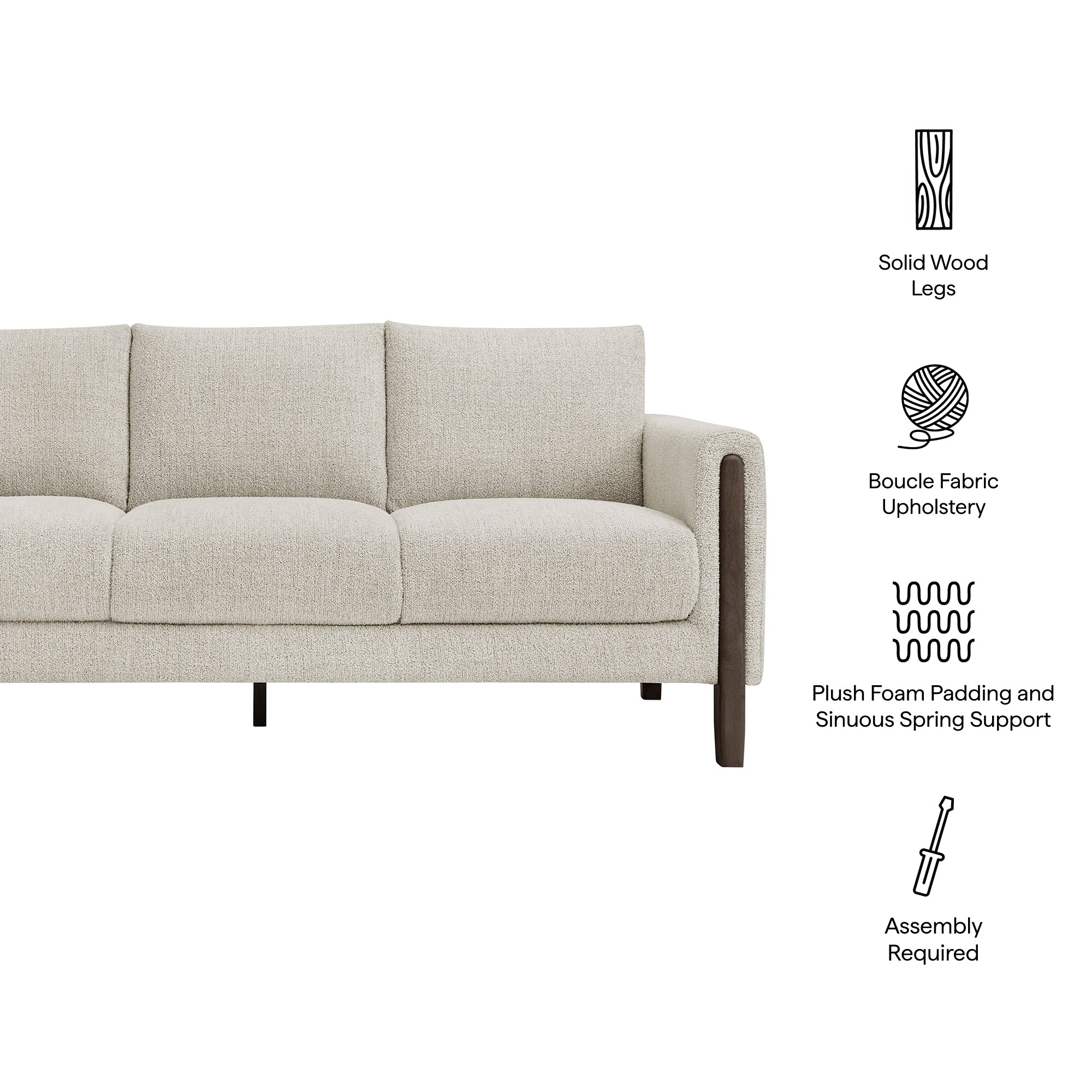 Hawken Boucle Fabric Sofa, Parchment Espresso