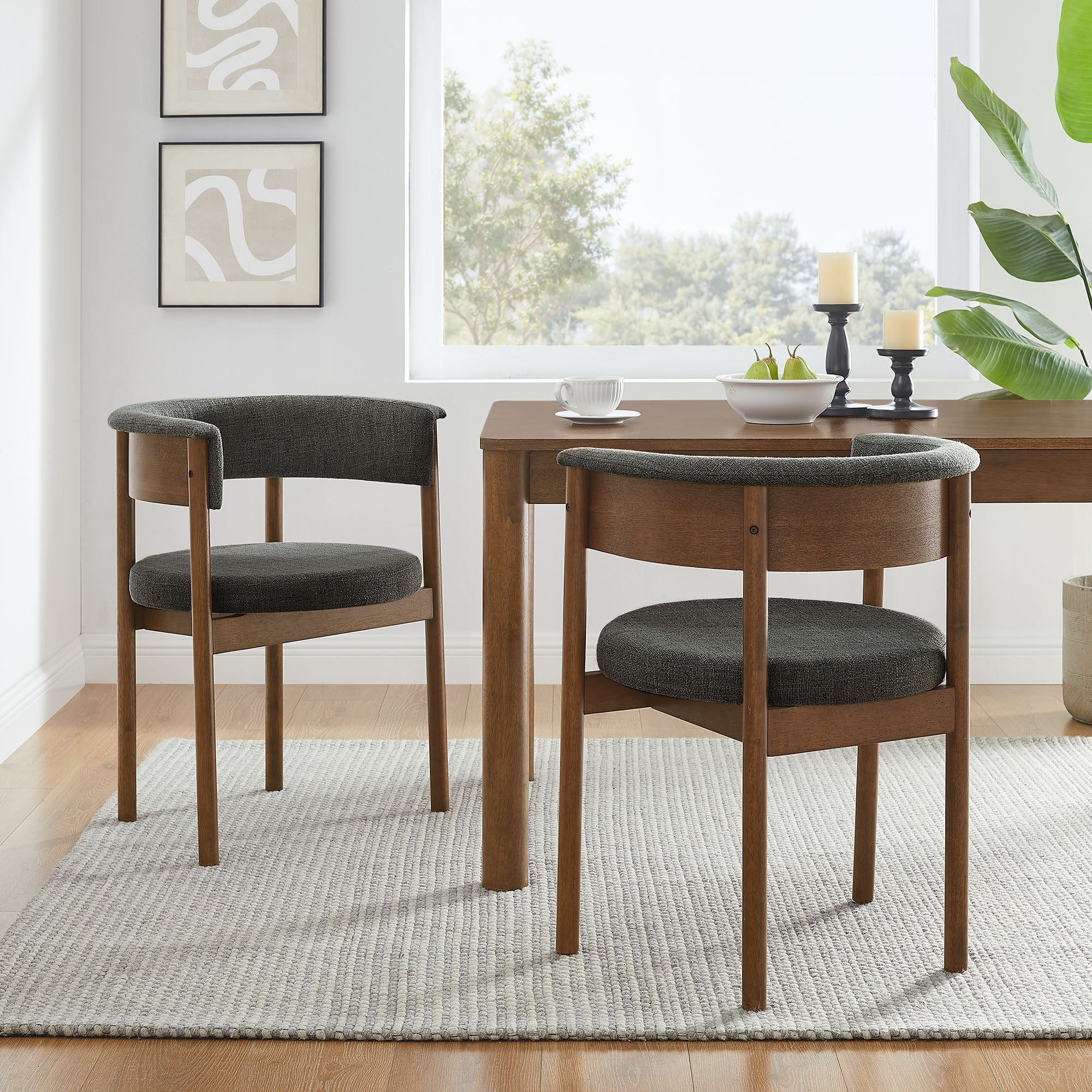 Clea Curved Upholstered Dining Chairs Set Of 2, Charcoal