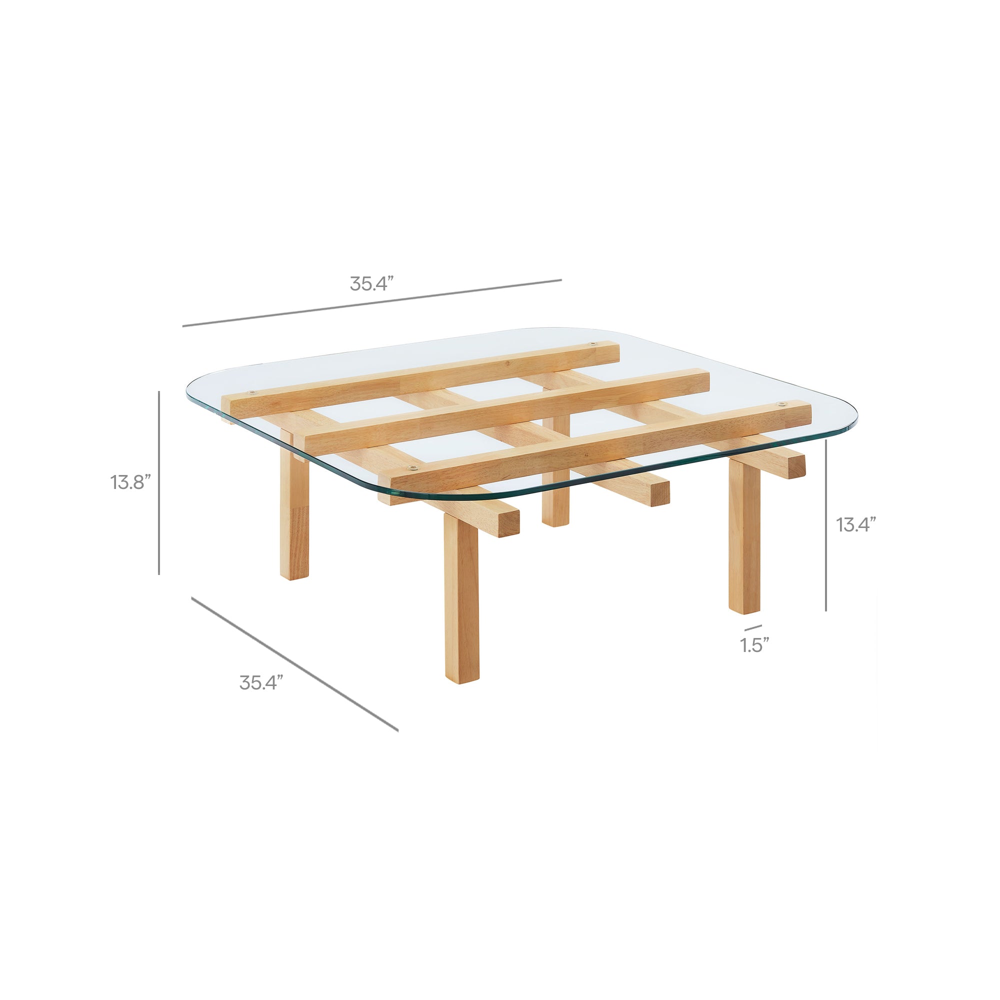 Isby 35 Inch Tempered Glass Coffee Table, Oak