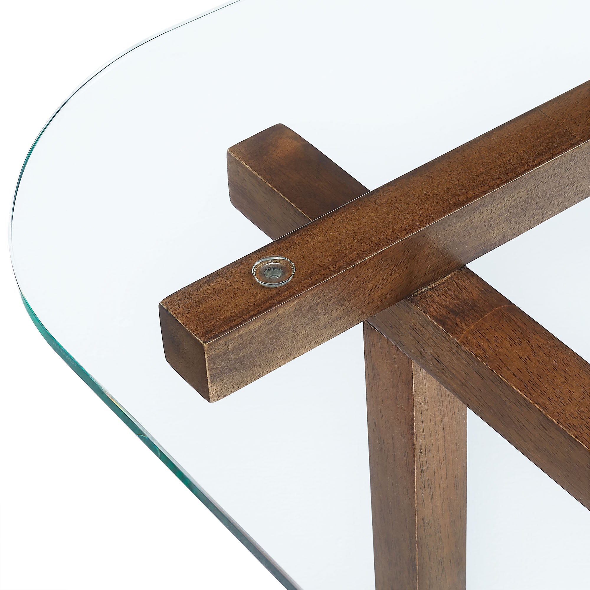Isby 35 Inch Tempered Glass Coffee Table, Walnut