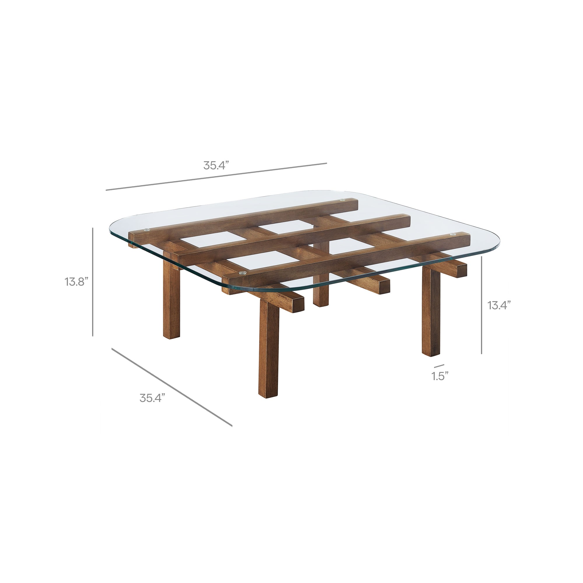 Isby 35 Inch Tempered Glass Coffee Table, Walnut