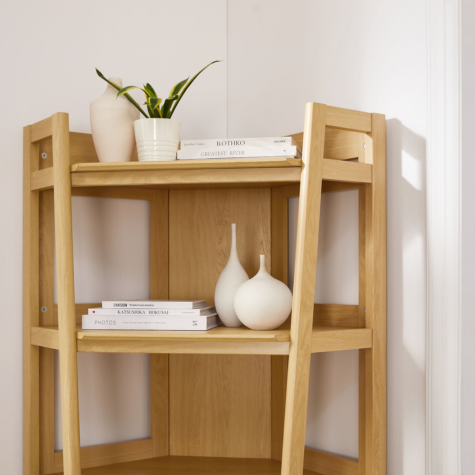 Bixby 71 Inch Corner Bookshelf, Oak