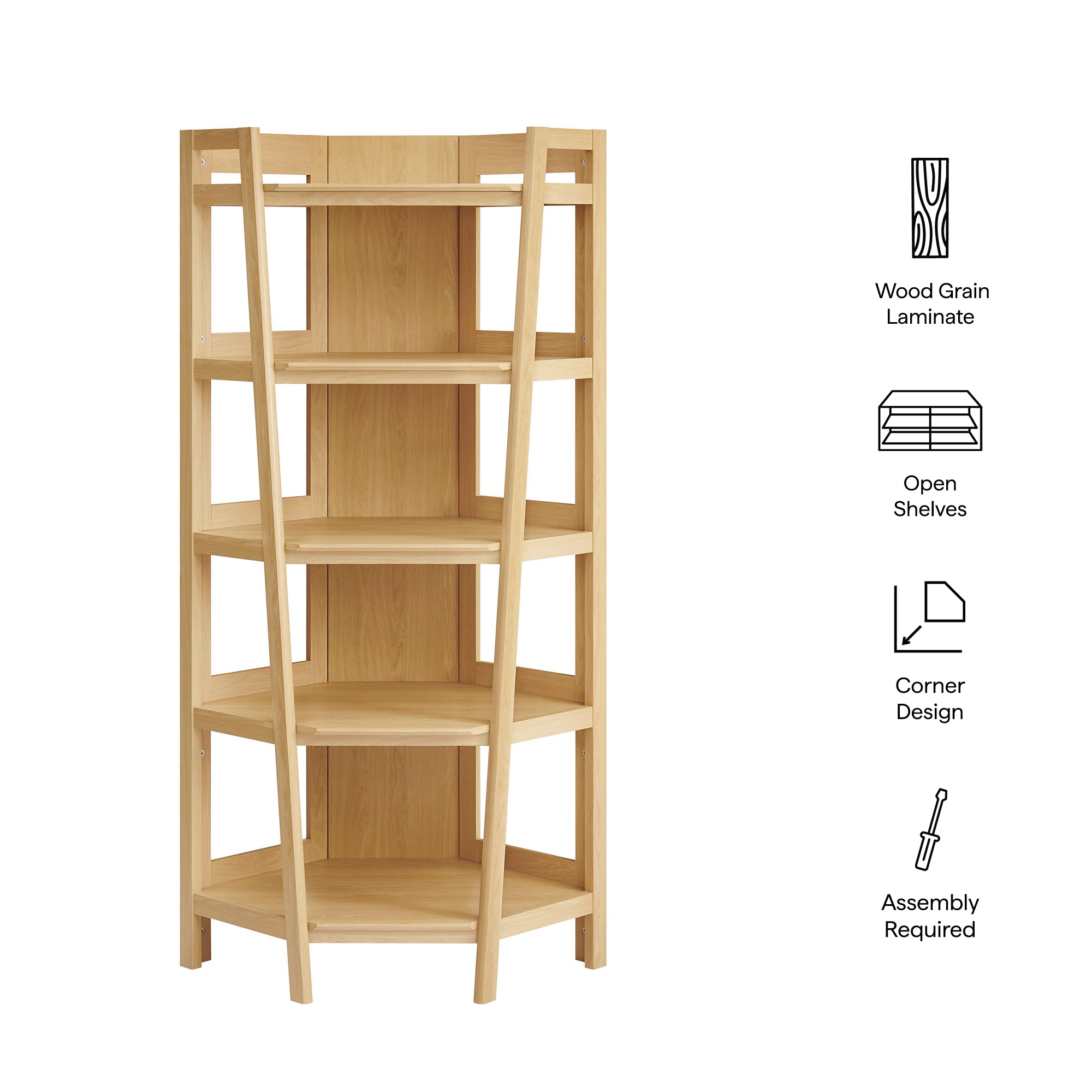 Bixby 71 Inch Corner Bookshelf, Oak