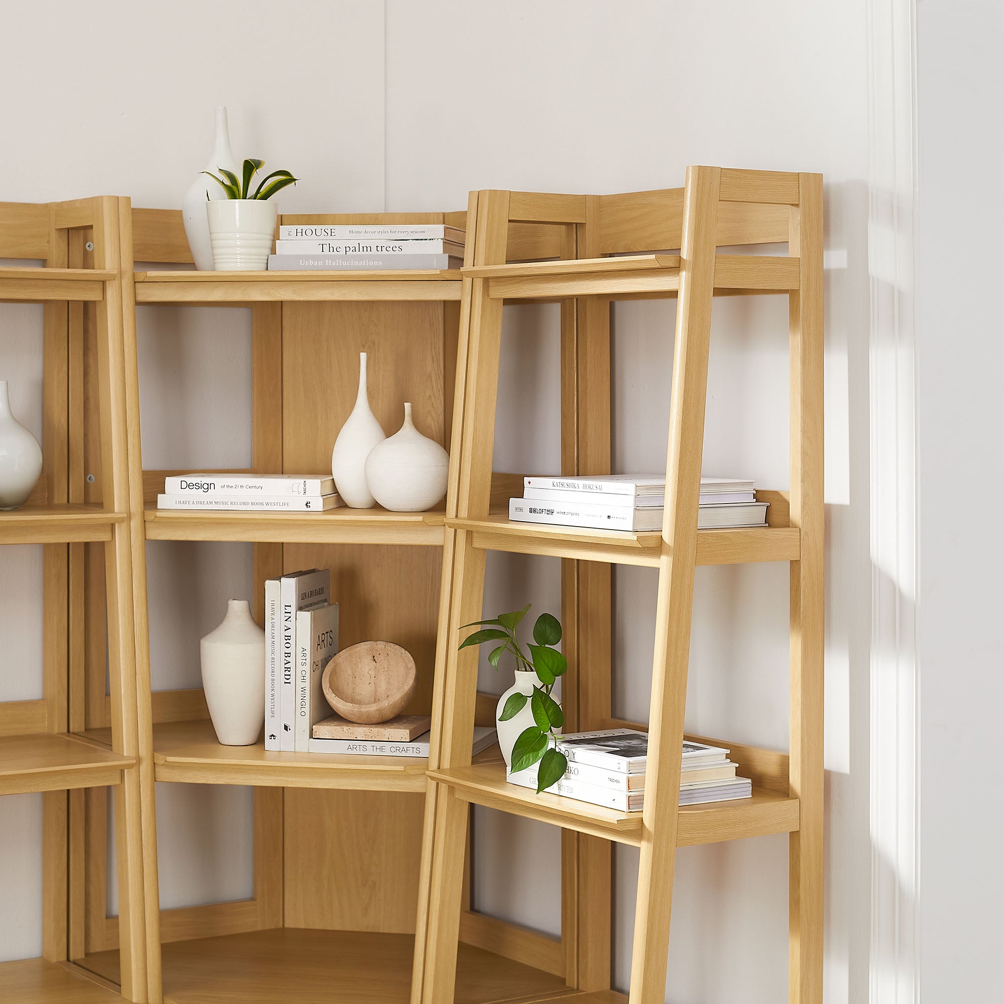 Bixby 3-piece Corner Bookshelf Set with Narrow Bookshelves, Oak