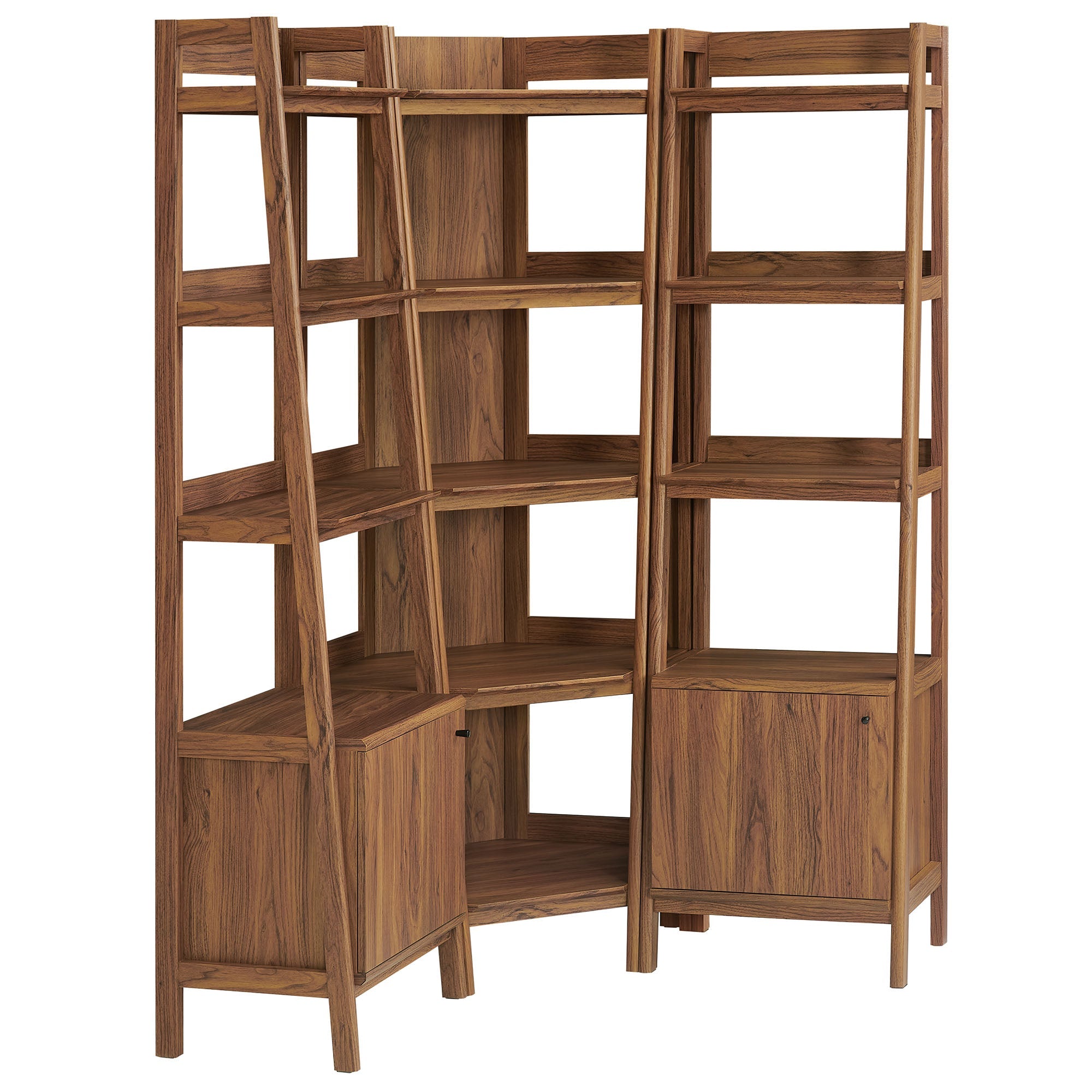 Bixby 3-piece Corner Bookshelf Set with Narrow Bookshelves, Walnut