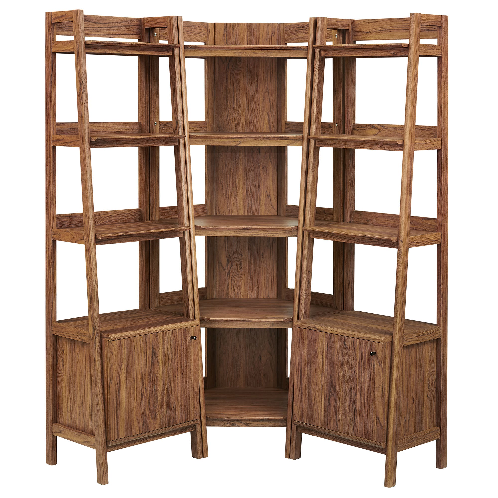 Bixby 3-piece Corner Bookshelf Set with Narrow Bookshelves, Walnut