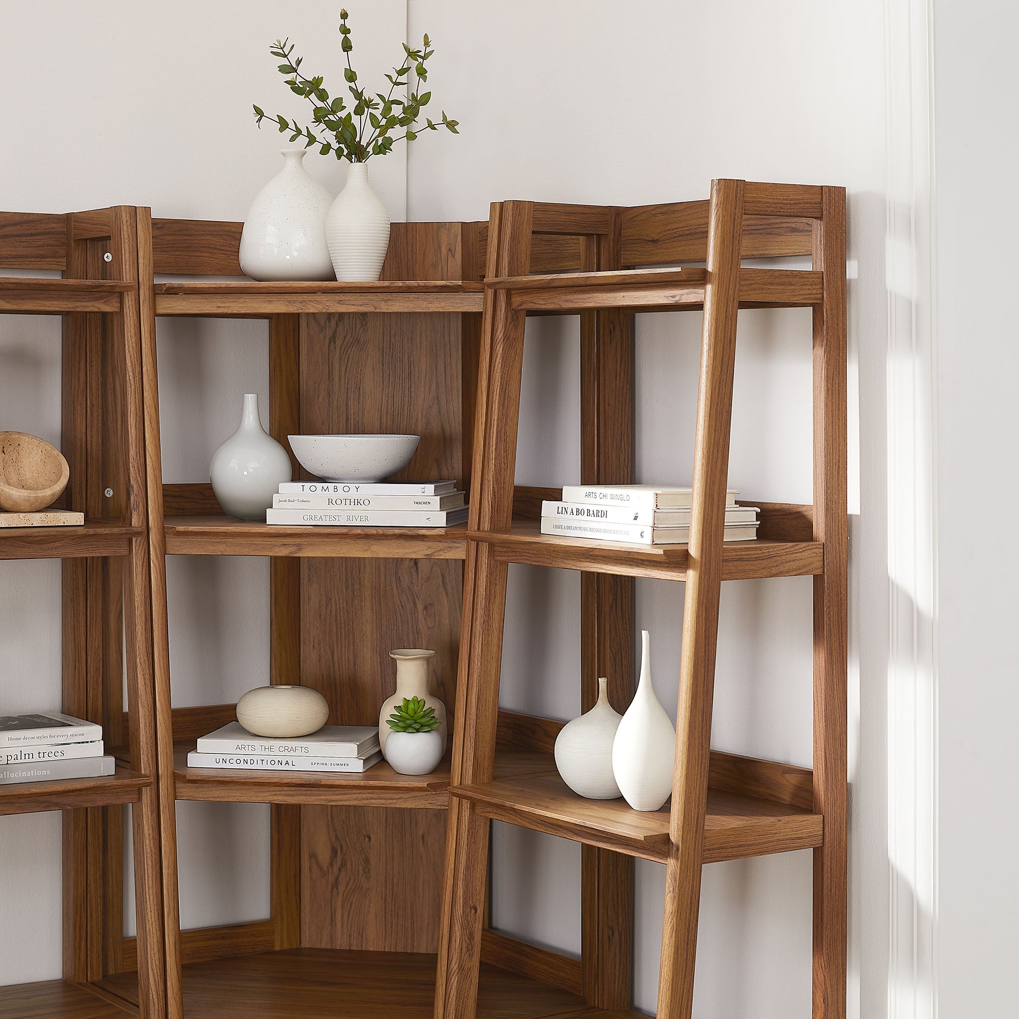 Bixby 3-piece Corner Bookshelf Set with Narrow Bookshelves, Walnut