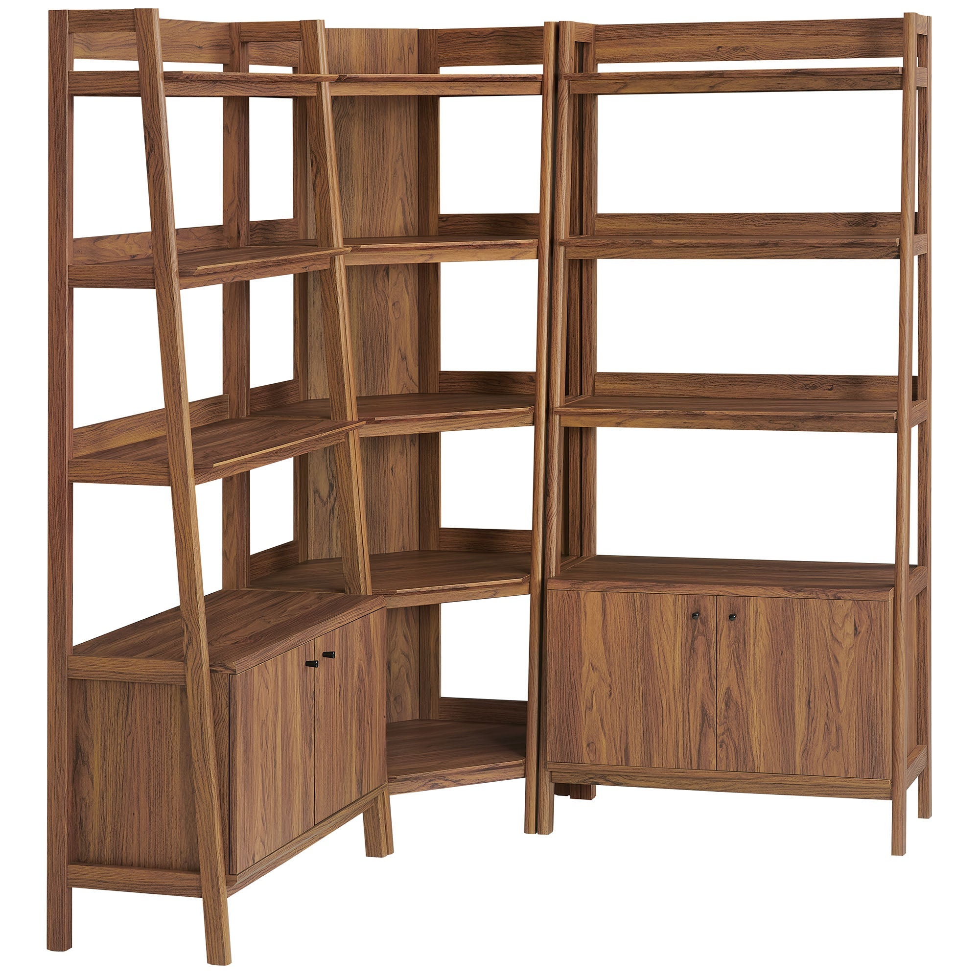 Bixby 3-Piece Corner Bookshelf Set with Wide Bookshelves, Walnut