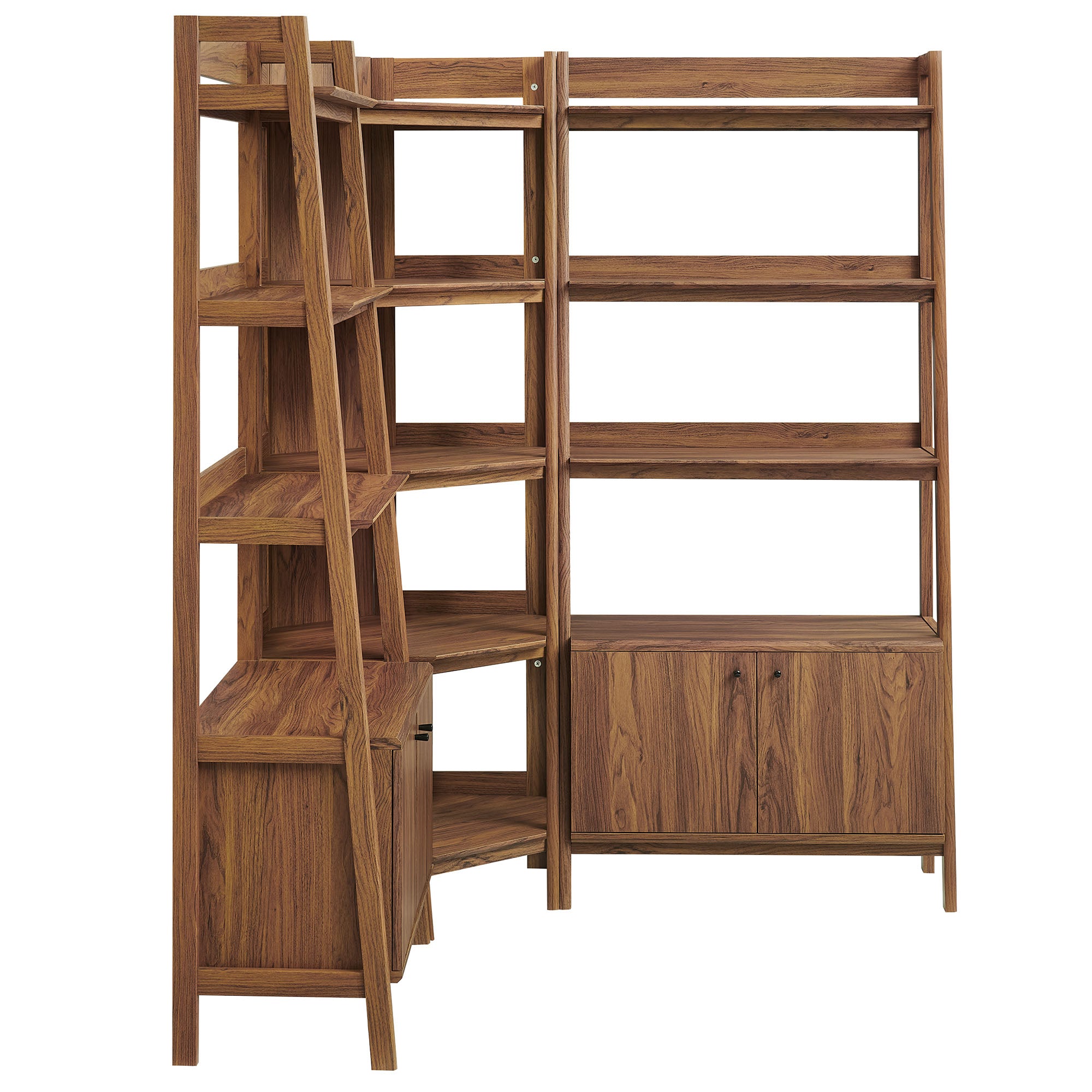 Bixby 3-Piece Corner Bookshelf Set with Wide Bookshelves, Walnut
