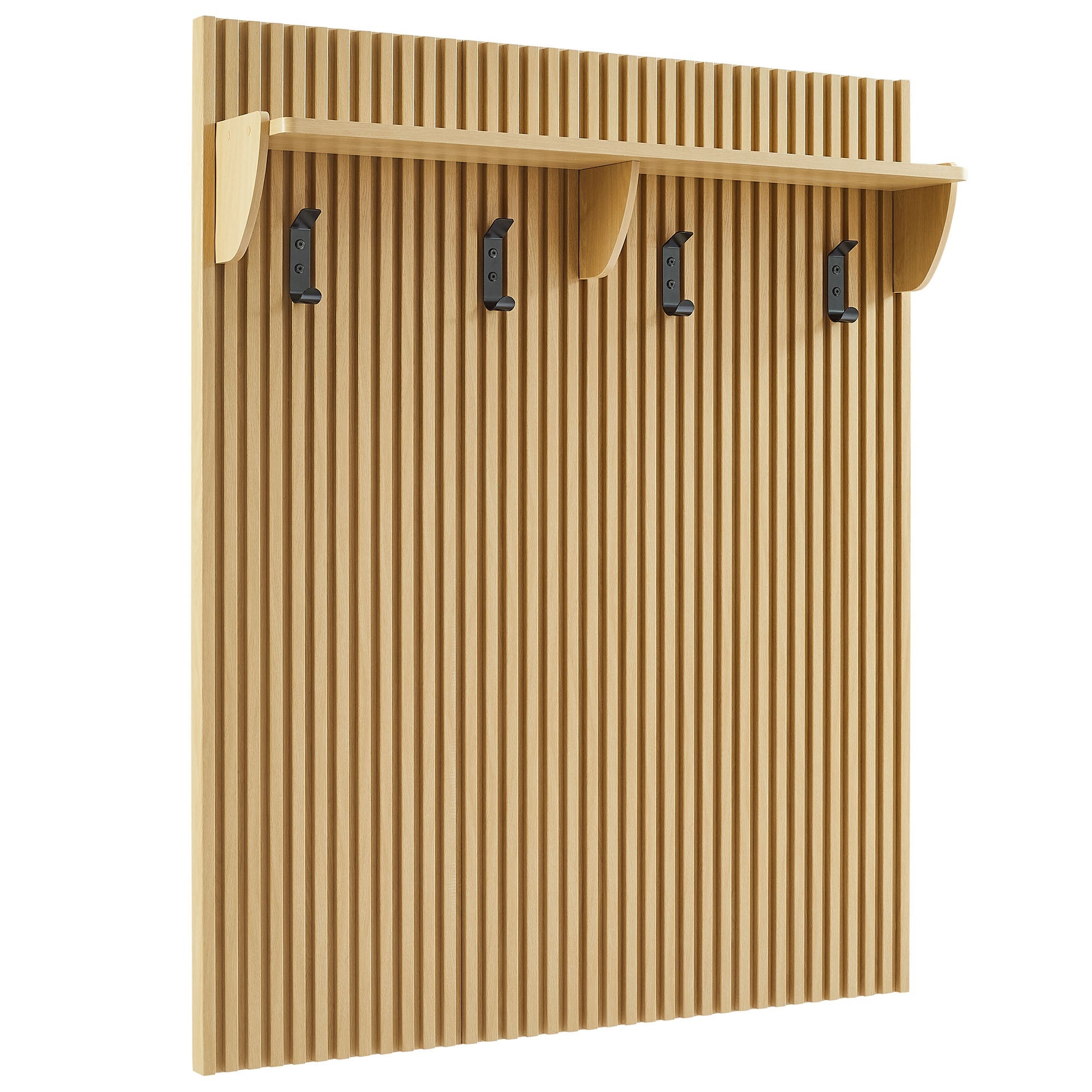 Render Fluted Coat Rack Panel With Shelf, Light Oak