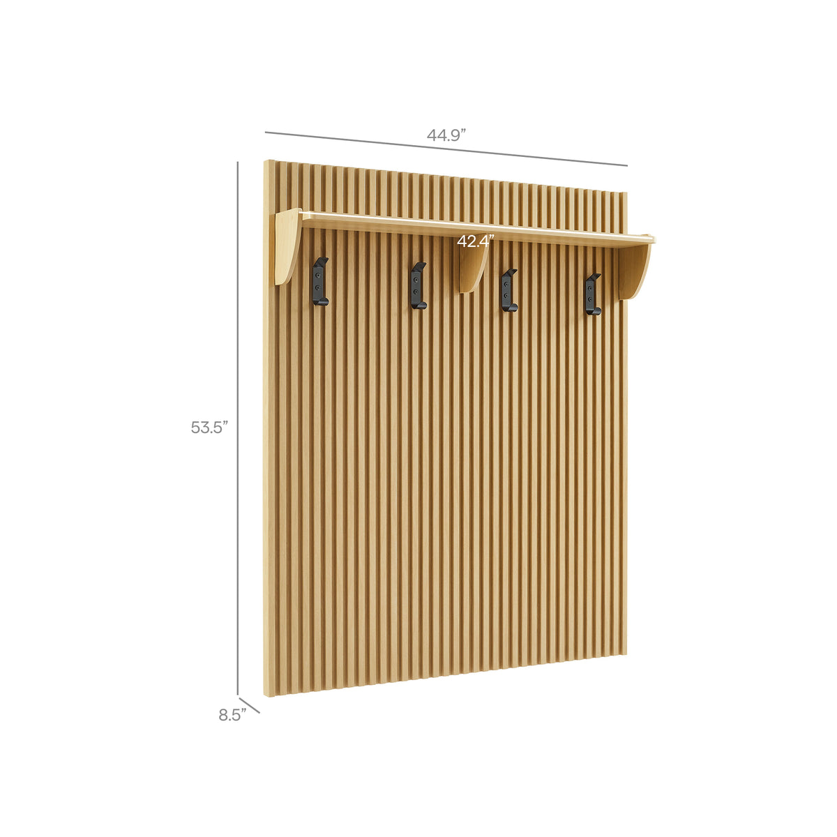 Render Fluted Coat Rack Panel With Shelf, Light Oak