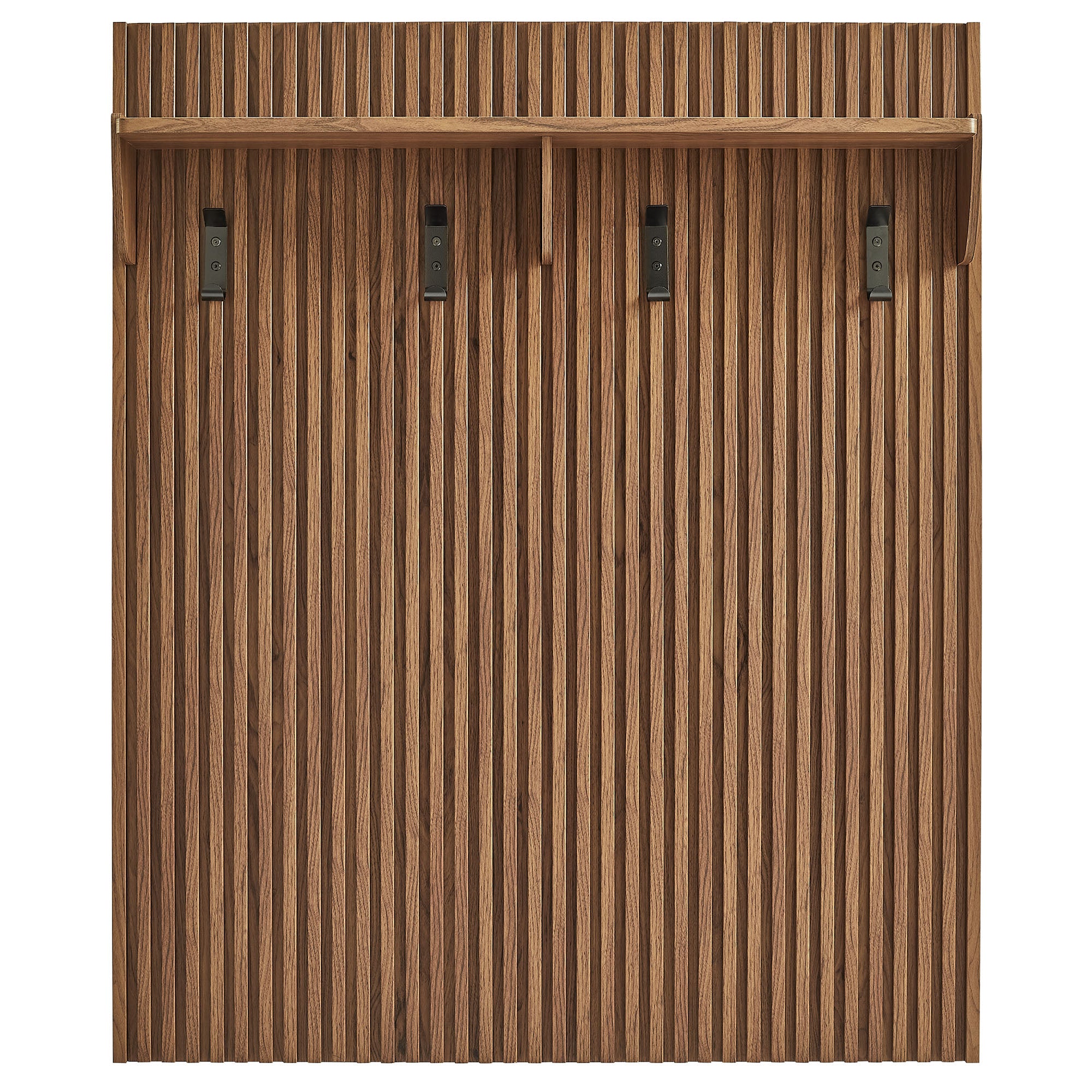 Render Fluted Coat Rack Panel With Shelf, Walnut