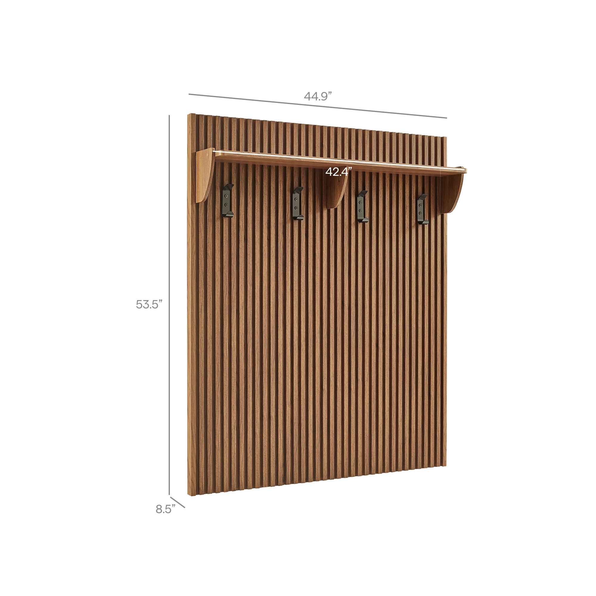Render Fluted Coat Rack Panel With Shelf, Walnut