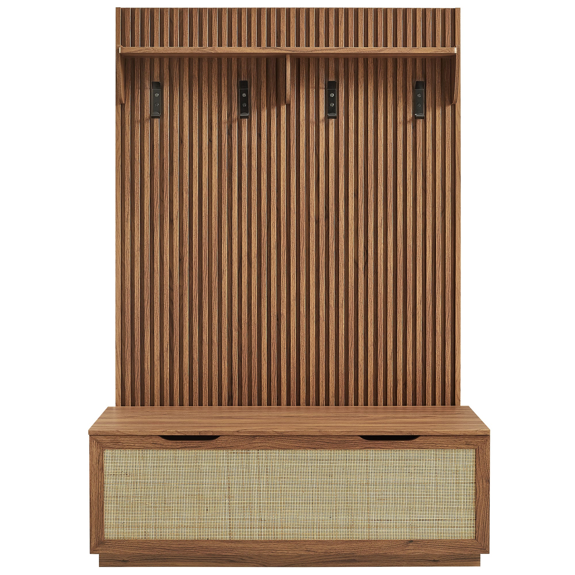 Soma Fluted 3-in-1 Hall Tree With Storage Bench and Coat Rack, Walnut