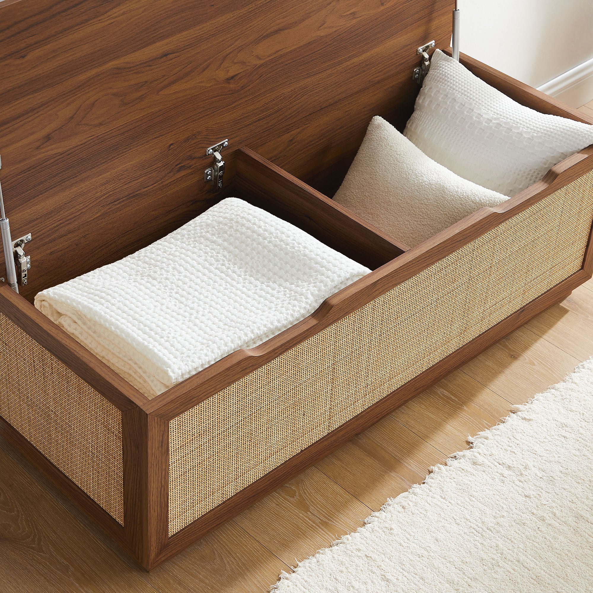 Soma Fluted 3-in-1 Hall Tree With Storage Bench and Coat Rack, Walnut