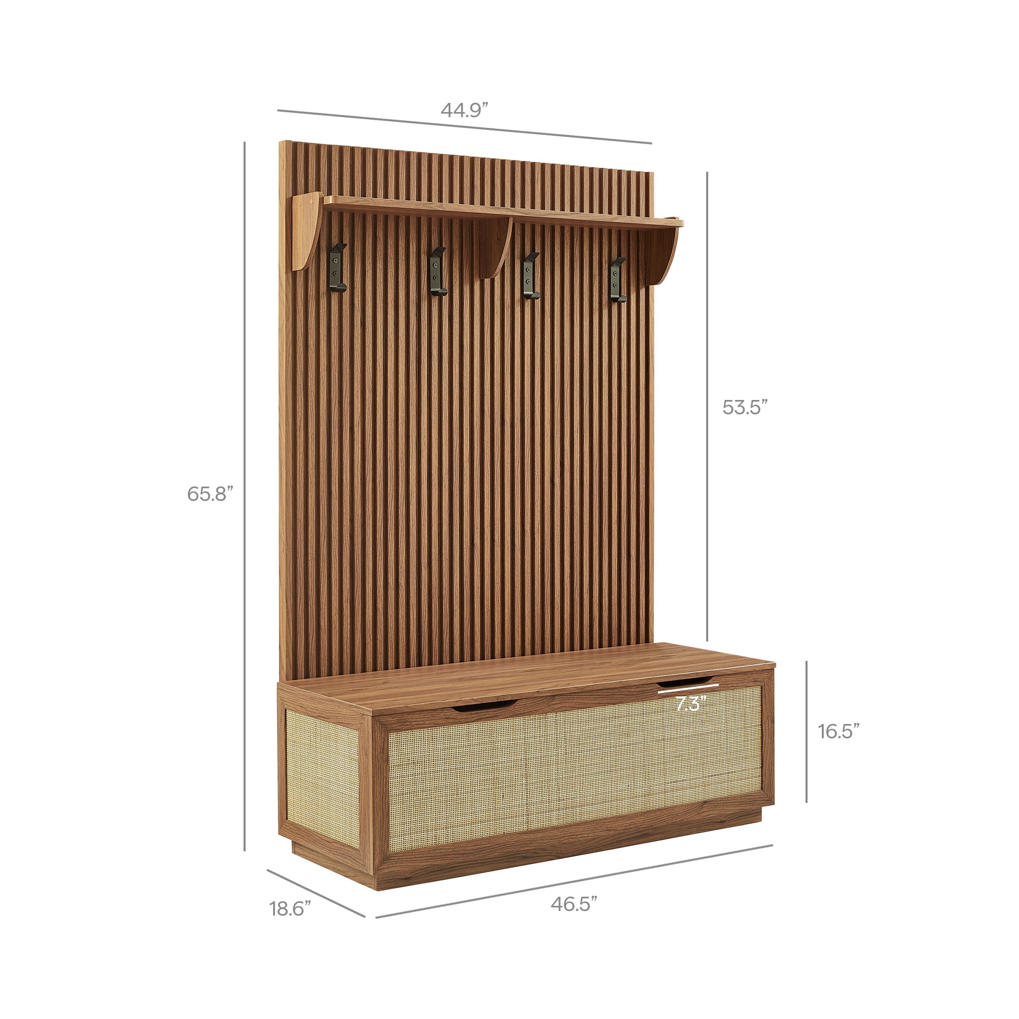Soma Fluted 3-in-1 Hall Tree With Storage Bench and Coat Rack, Walnut