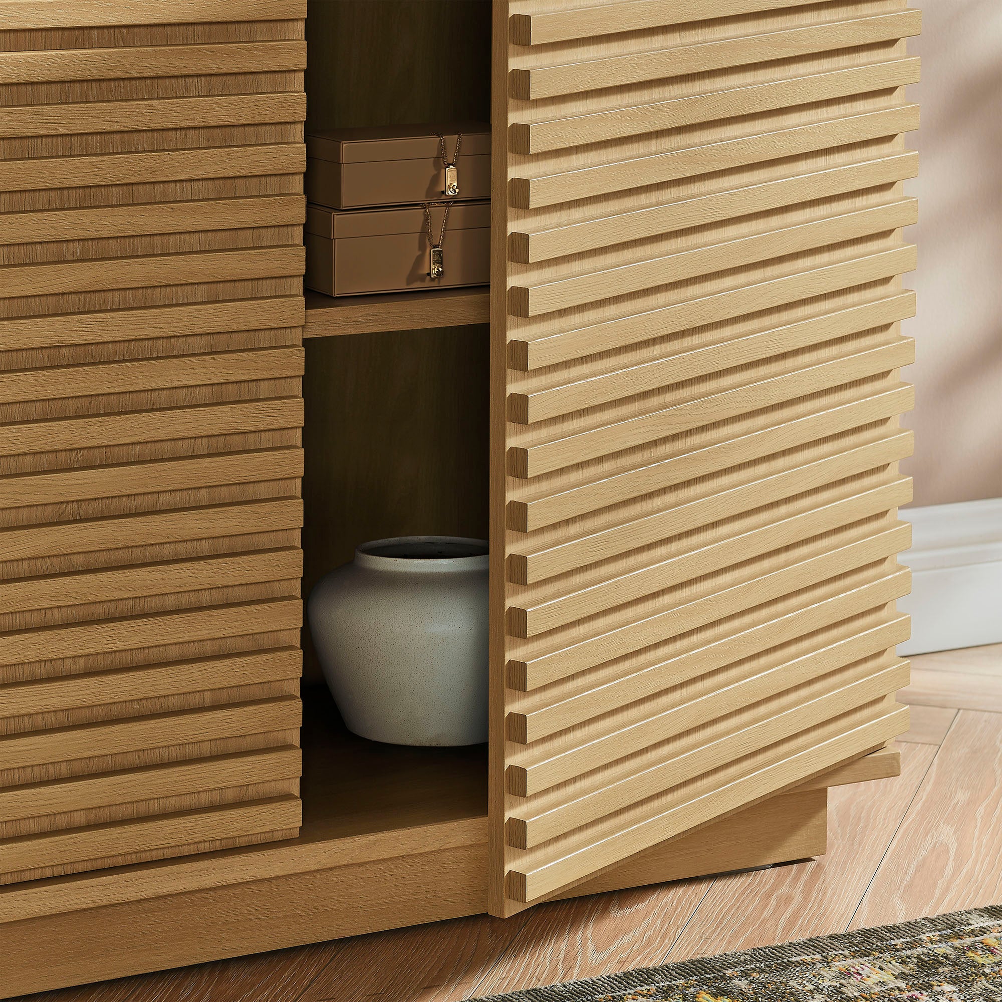 Render 2-Door Fluted Accent Cabinet, Oak
