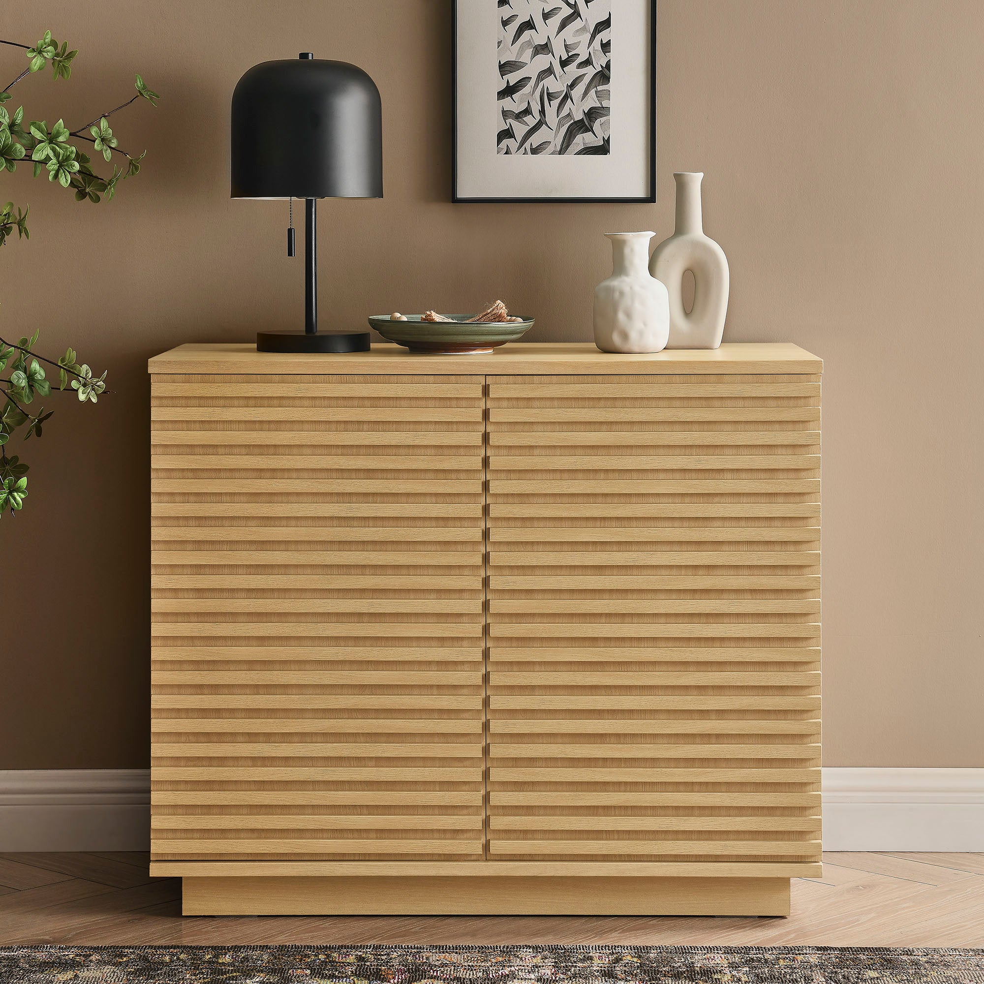 Render 2-Door Fluted Accent Cabinet, Oak