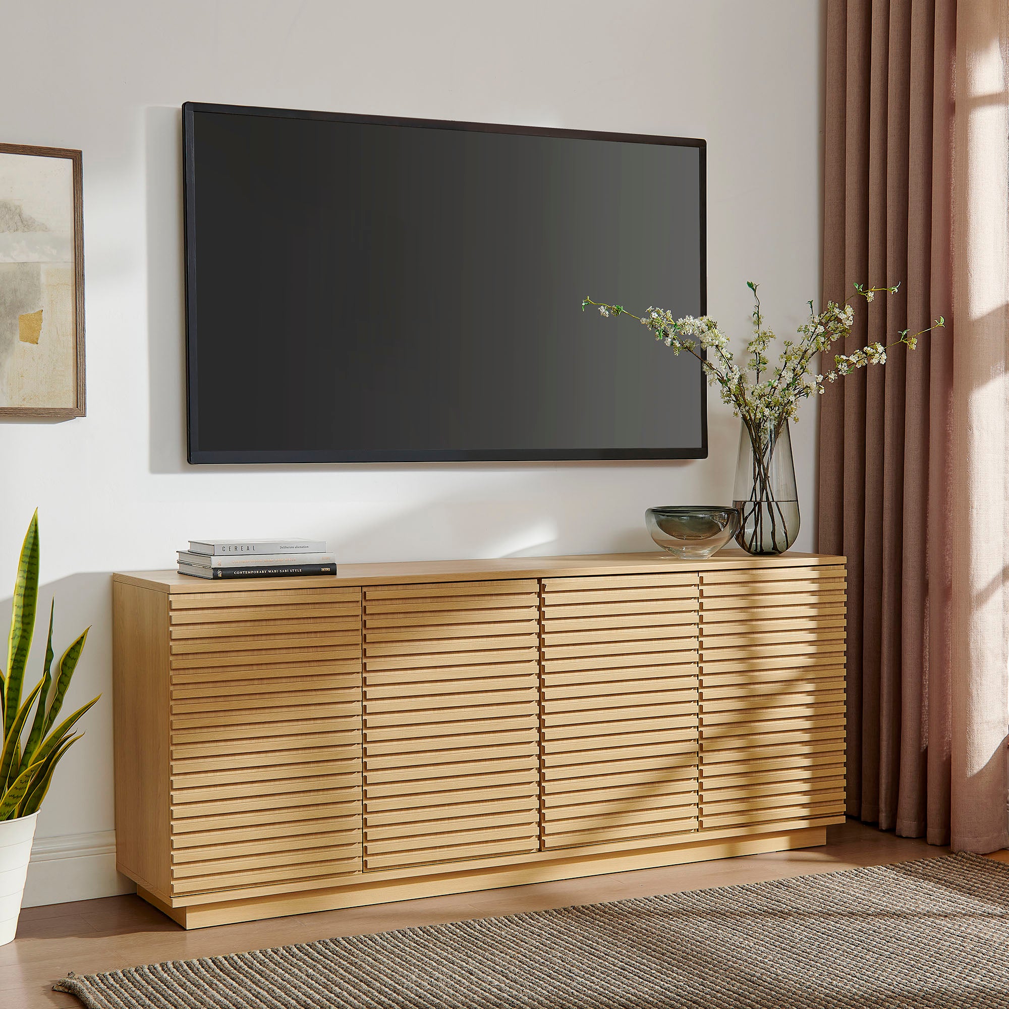 Render 4-Door Fluted Sideboard Cabinet TV Stand, Oak