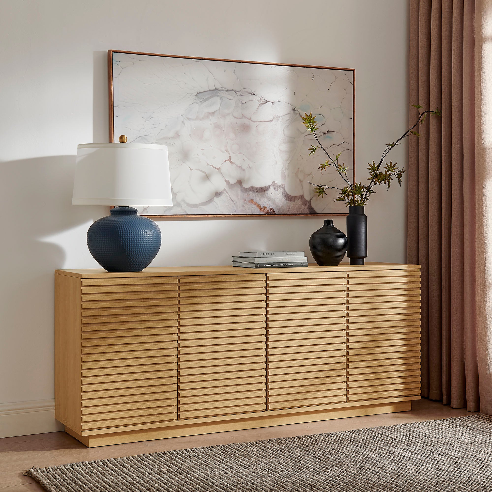 Render 4-Door Fluted Sideboard Cabinet TV Stand, Oak
