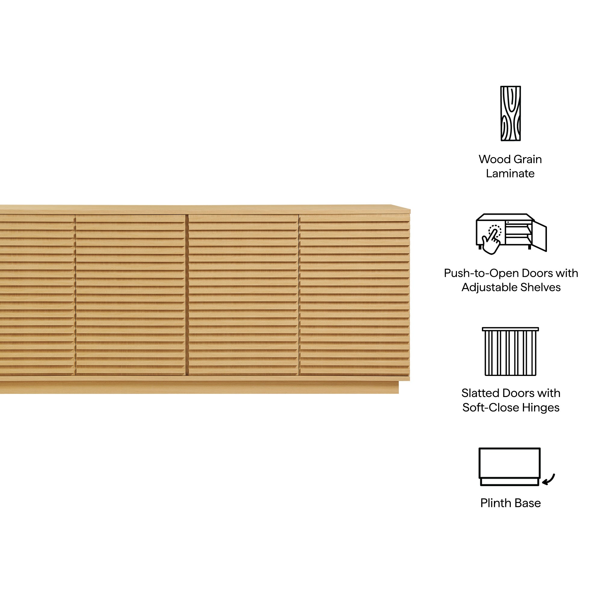 Render 4-Door Fluted Sideboard Cabinet TV Stand, Oak