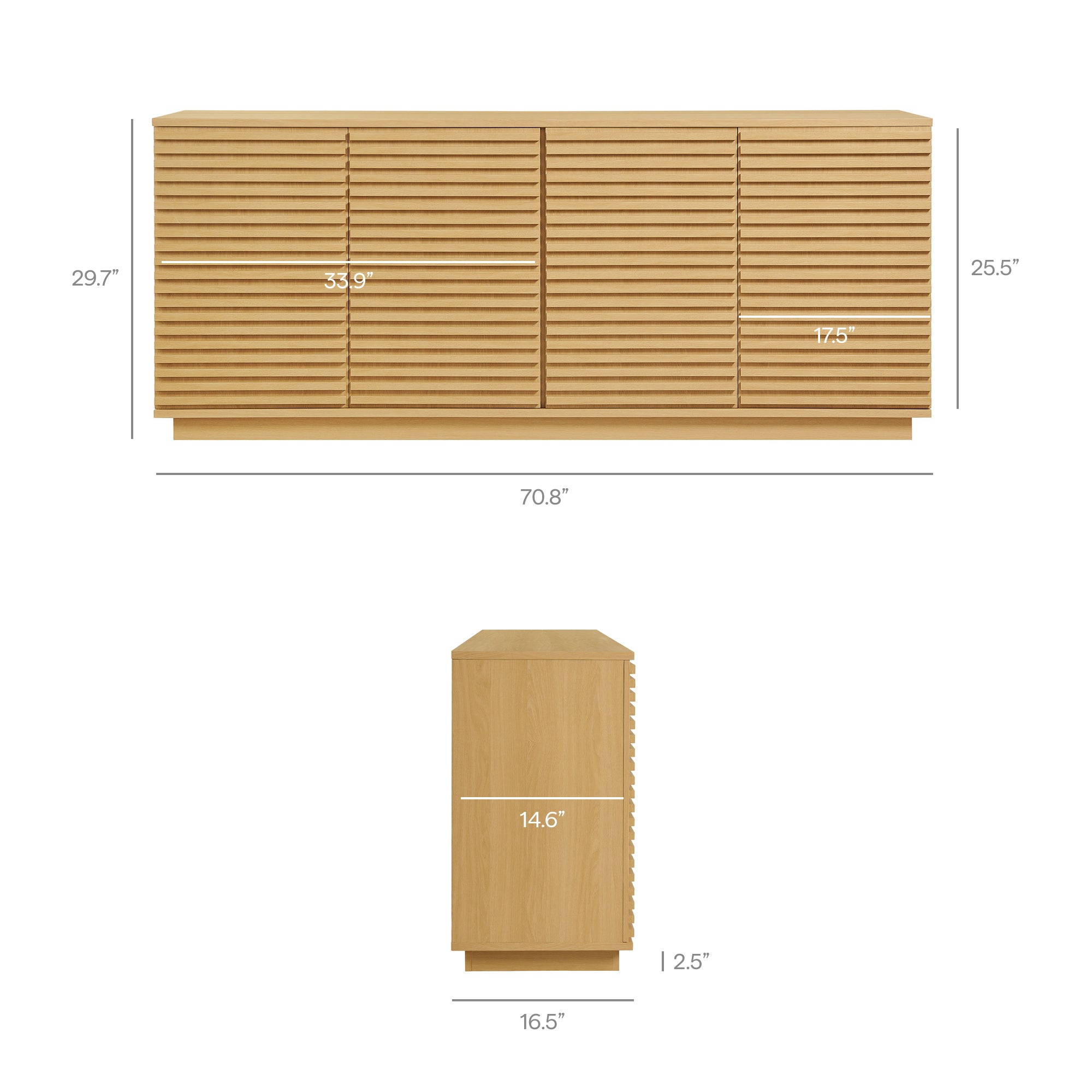 Render 4-Door Fluted Sideboard Cabinet TV Stand, Oak