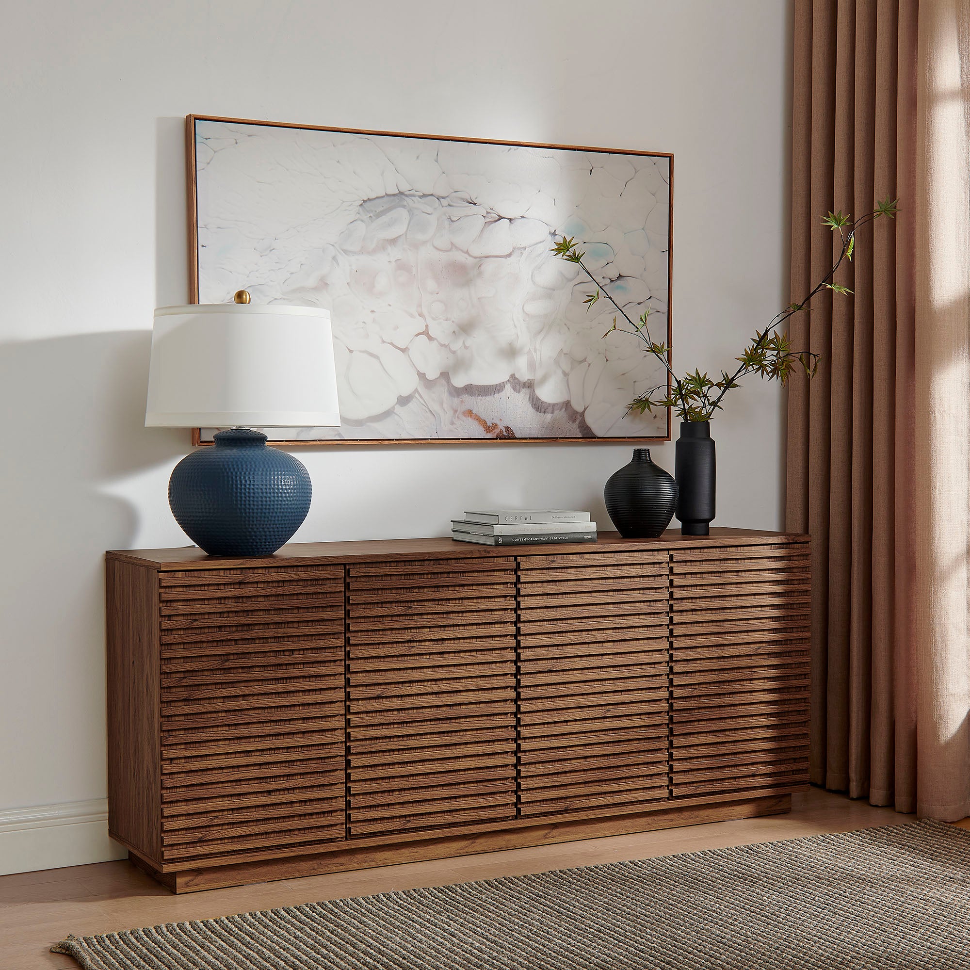 Render 4-Door Fluted Sideboard Cabinet TV Stand, Walnut