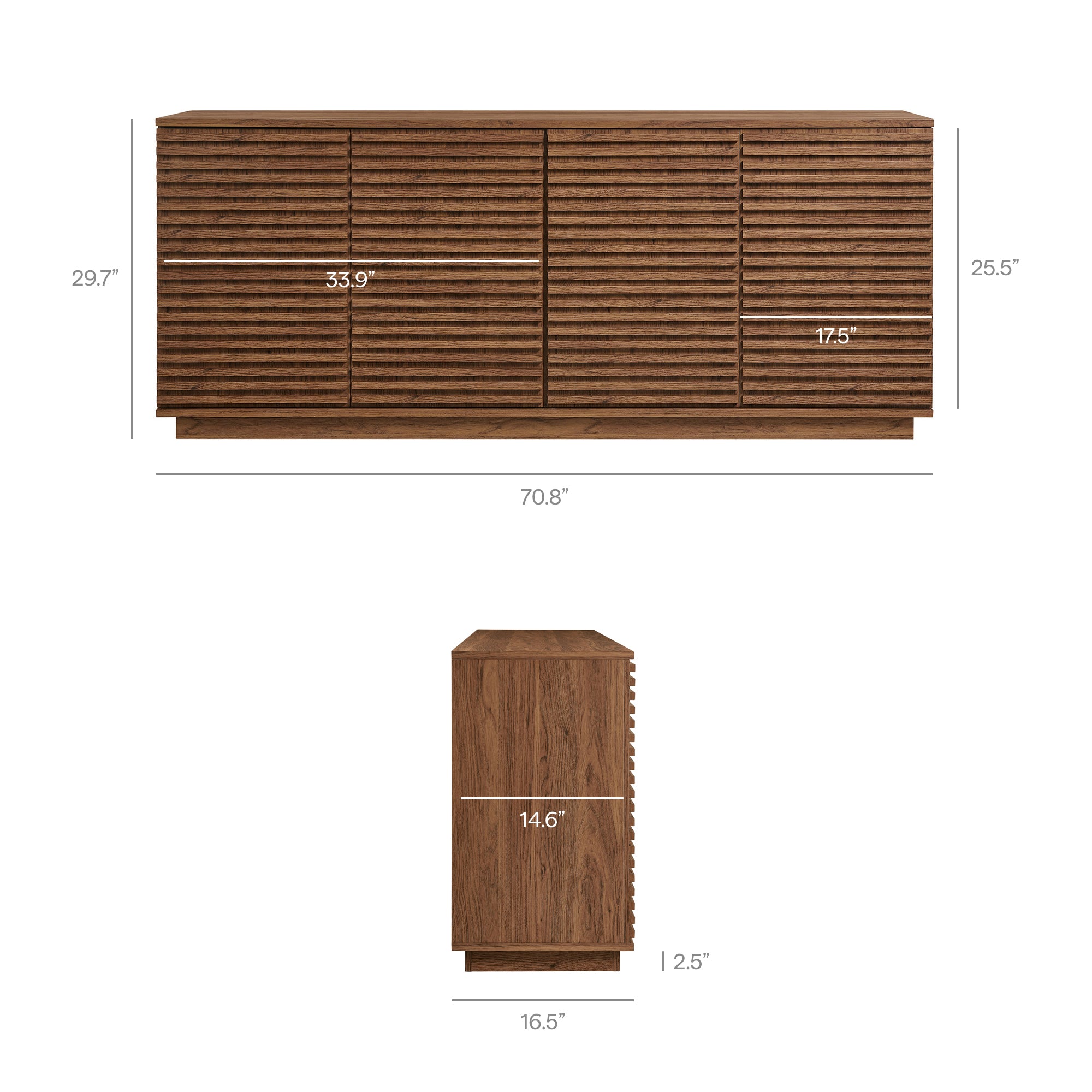 Render 4-Door Fluted Sideboard Cabinet TV Stand, Walnut