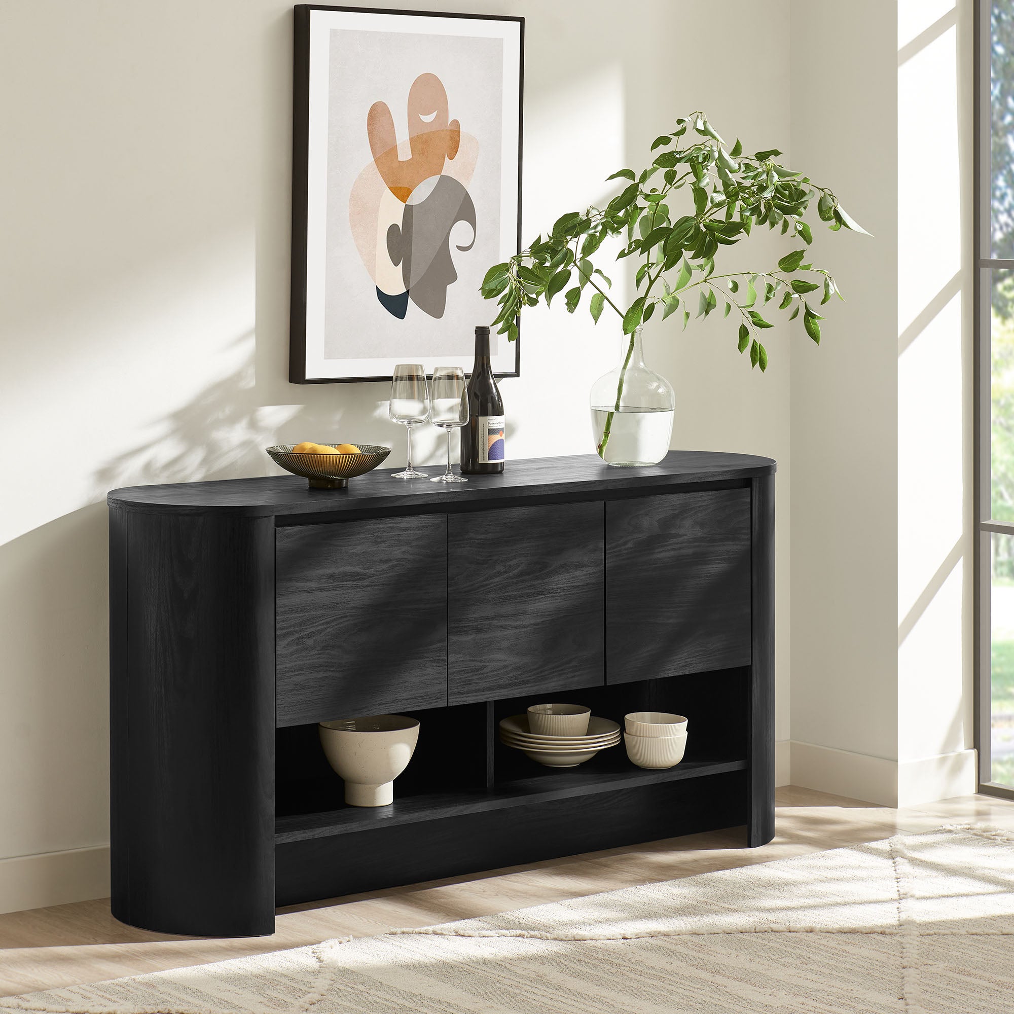 Duval 62 Inch Oval Sideboard, Black