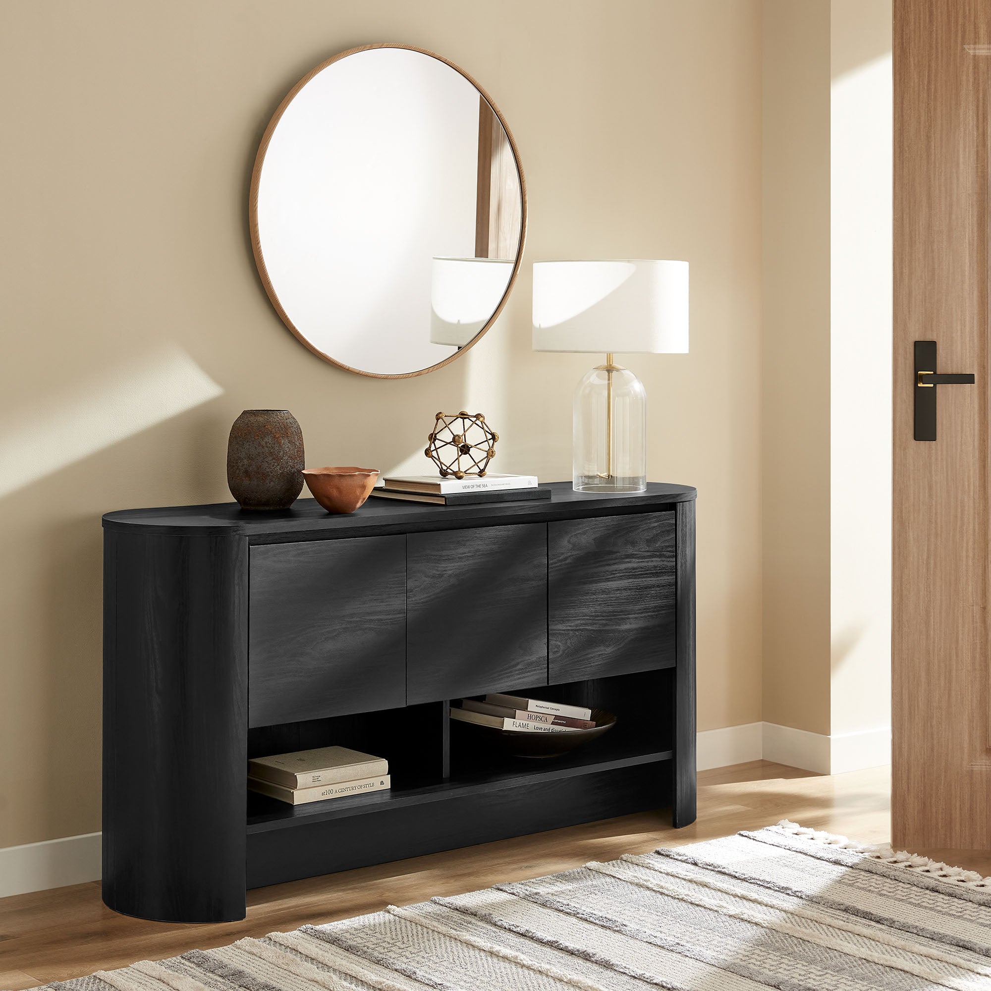 Duval 62 Inch Oval Sideboard, Black