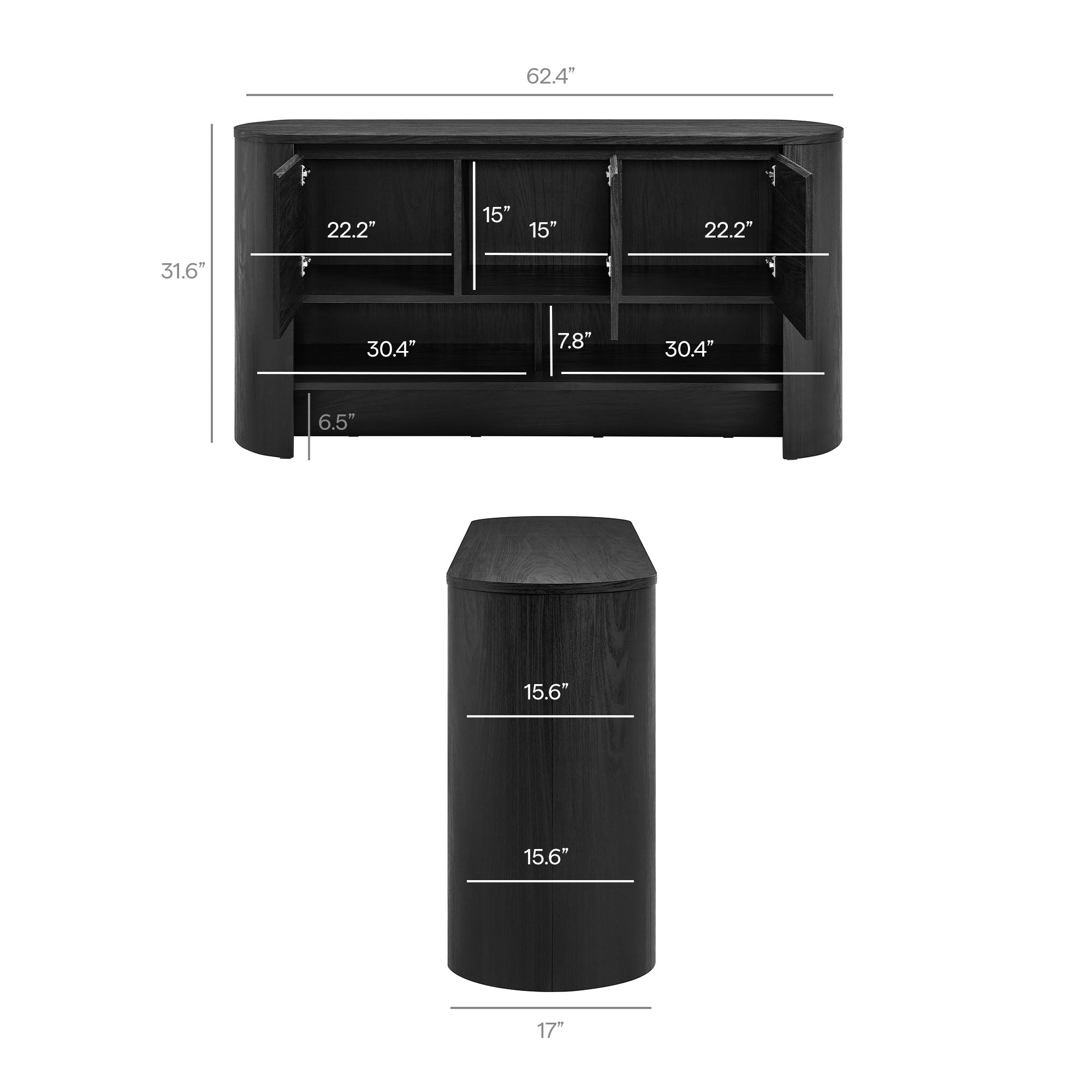 Duval 62 Inch Oval Sideboard, Black