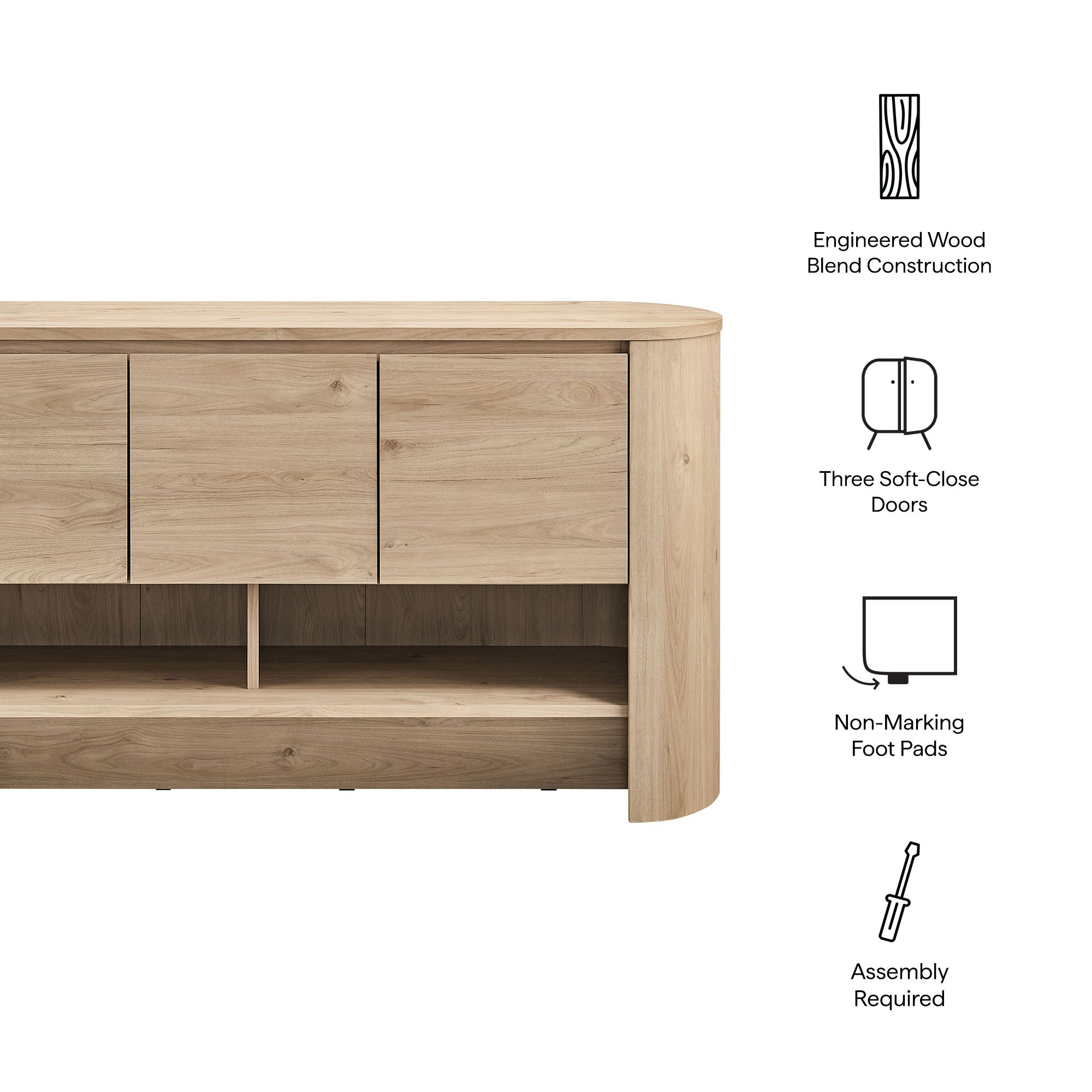 Duval 62 Inch Oval Sideboard, Light Oak