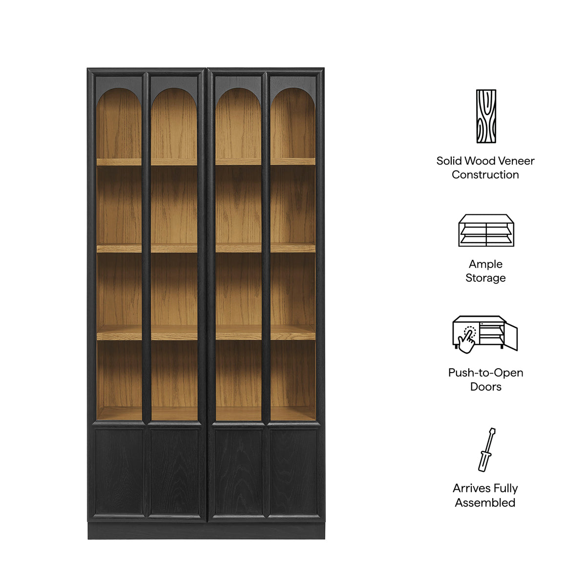 Anwen Solid Wood and Glass Display Cabinet, Black Oak