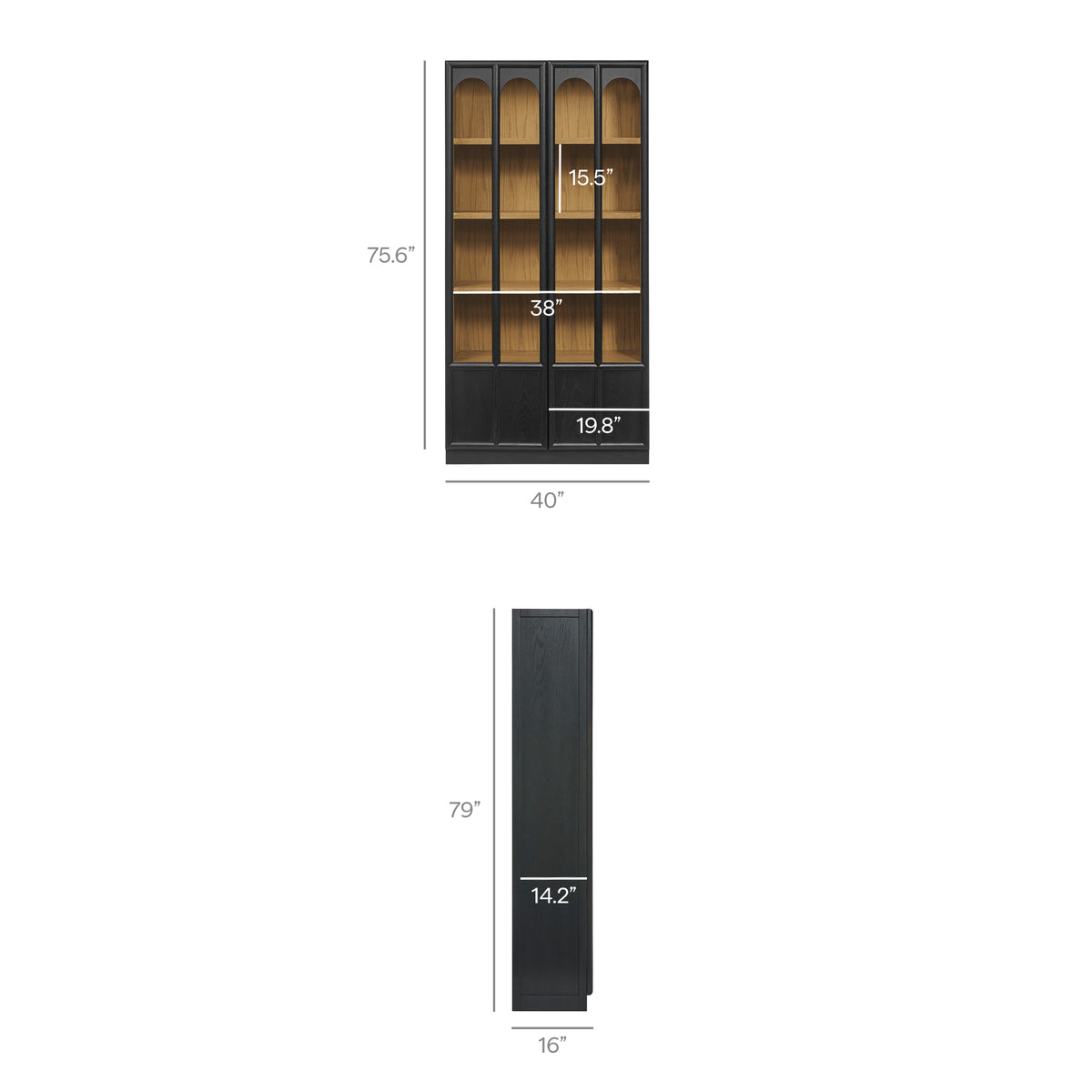 Anwen Solid Wood and Glass Display Cabinet, Black Oak
