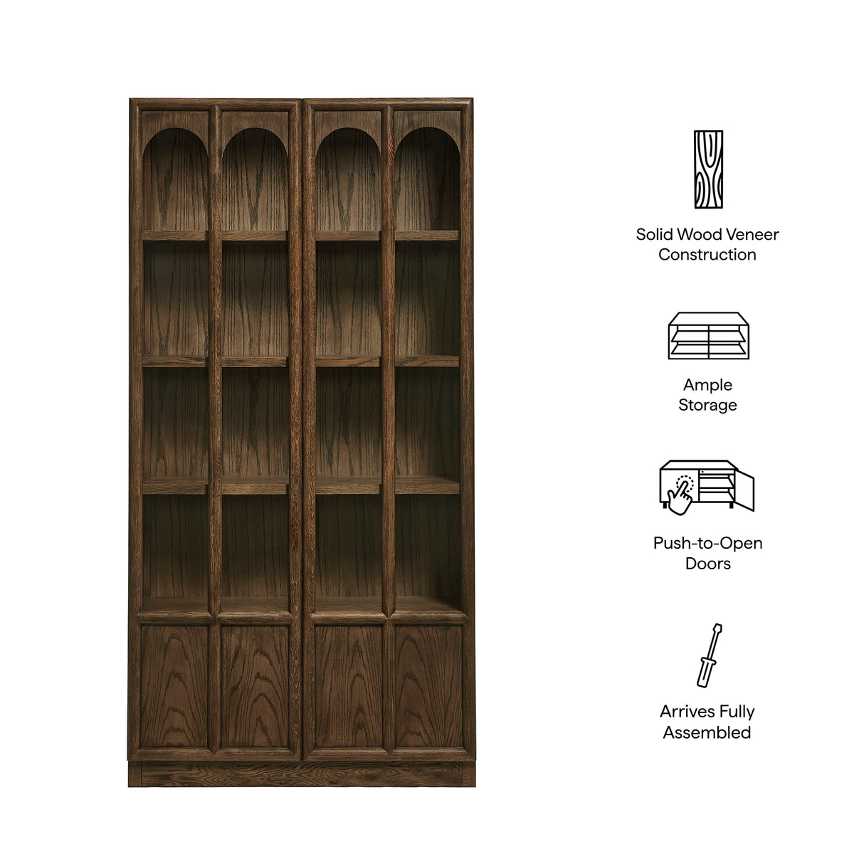 Anwen Solid Wood and Glass Display Cabinet, Walnut