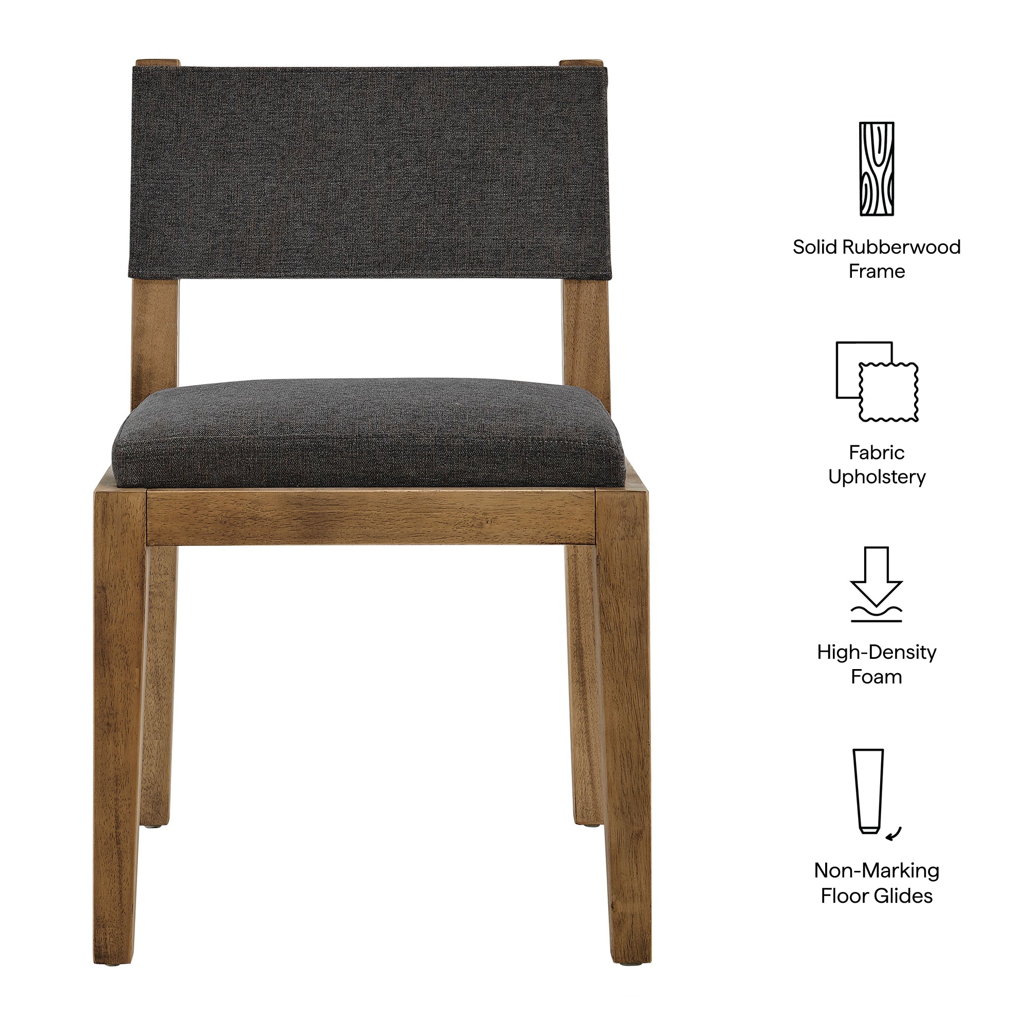 Calder Fabric Upholstered Wood Armless Dining Chair, Dark Gray