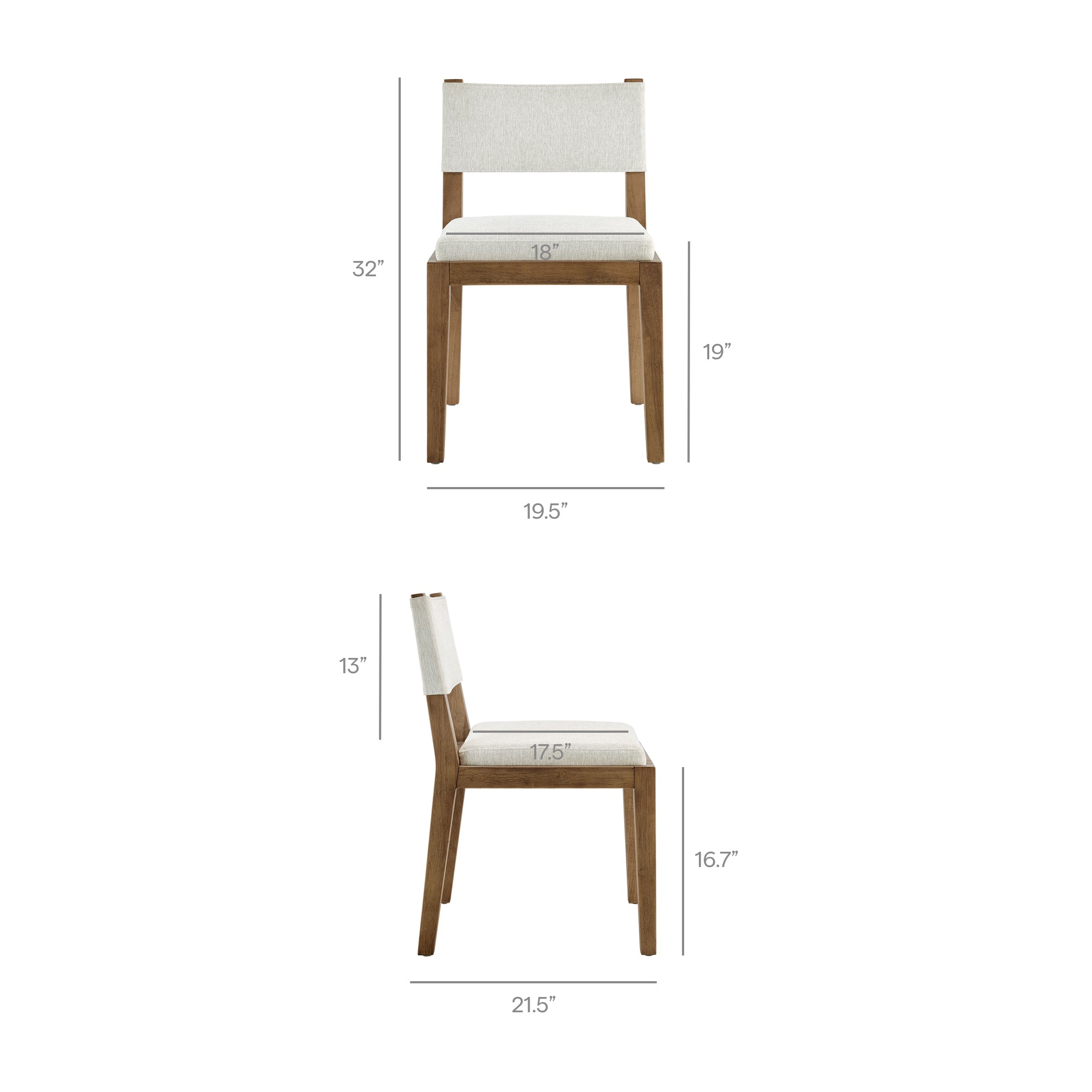 Calder Fabric Upholstered Wood Armless Dining Chair, Ivory
