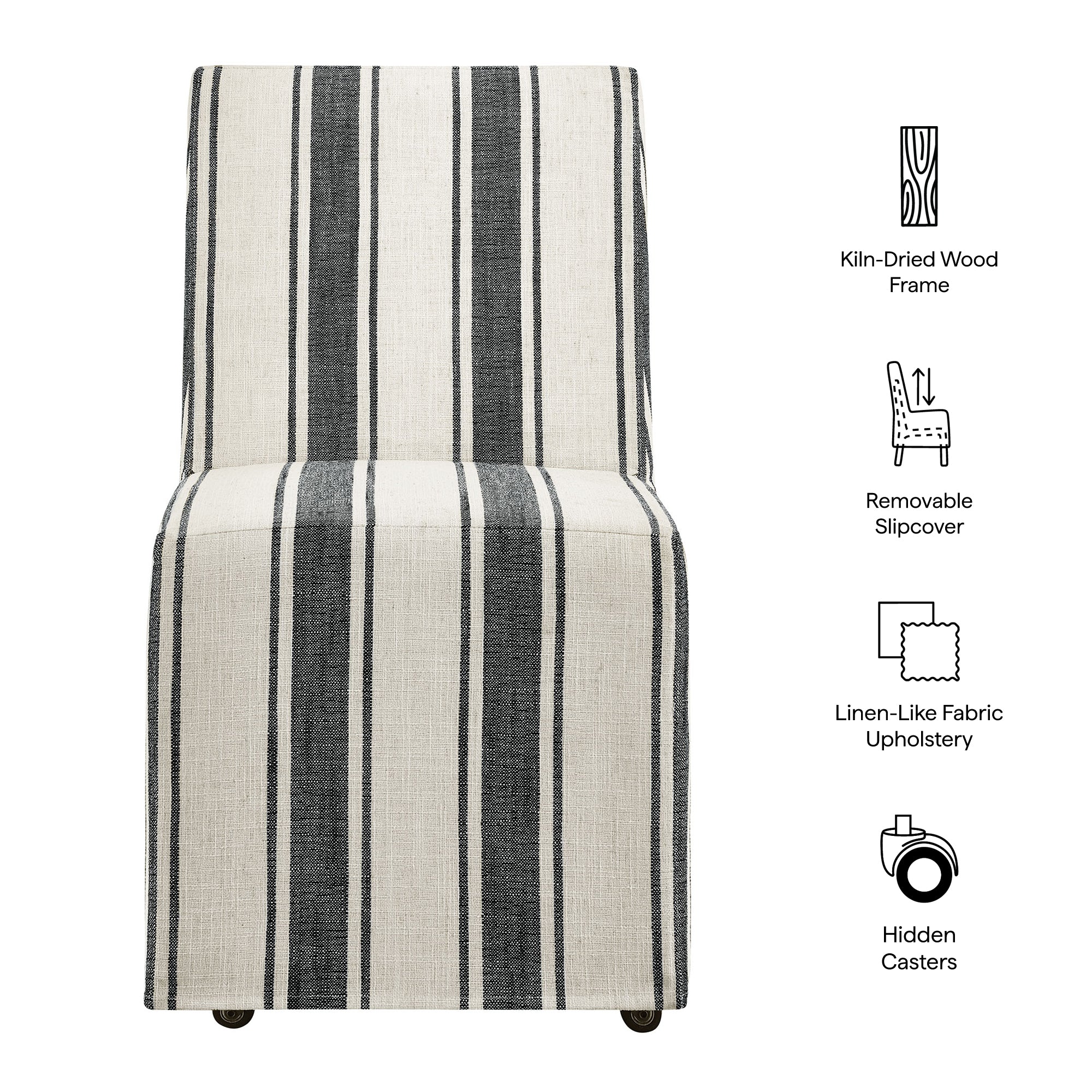 Tessera Striped Slipcovered Dining Side Chair, Black Stripe