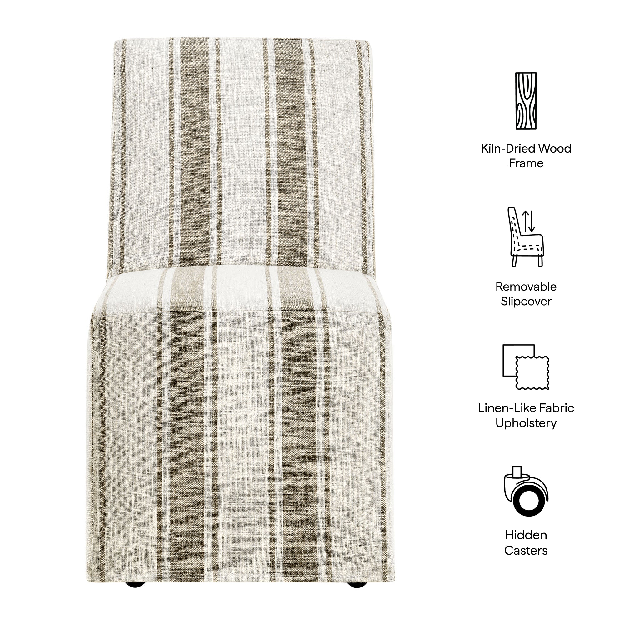 Tessera Striped Slipcovered Dining Side Chair, Tan Stripe