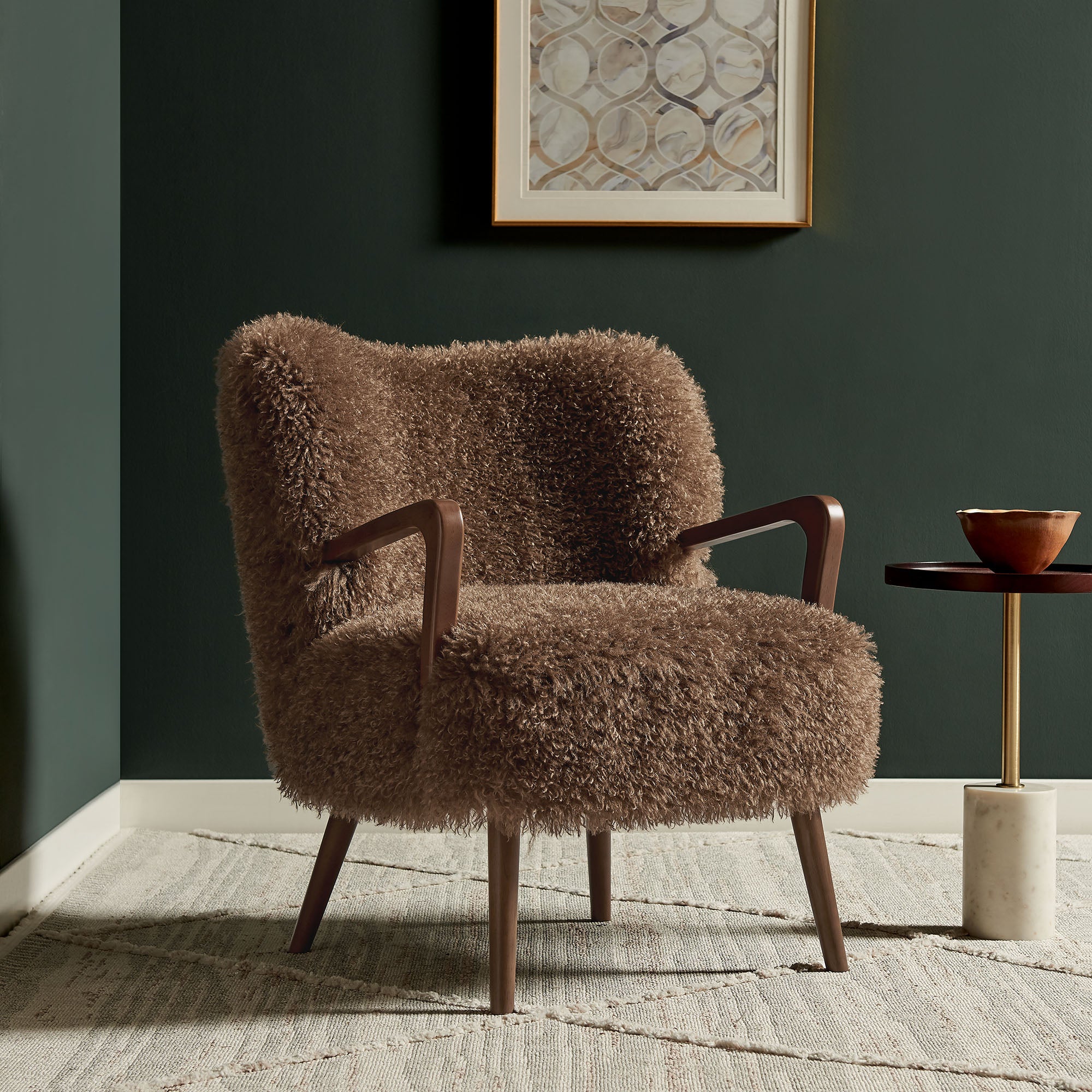 Zerra Faux Shearling Accent Armchair, Brown