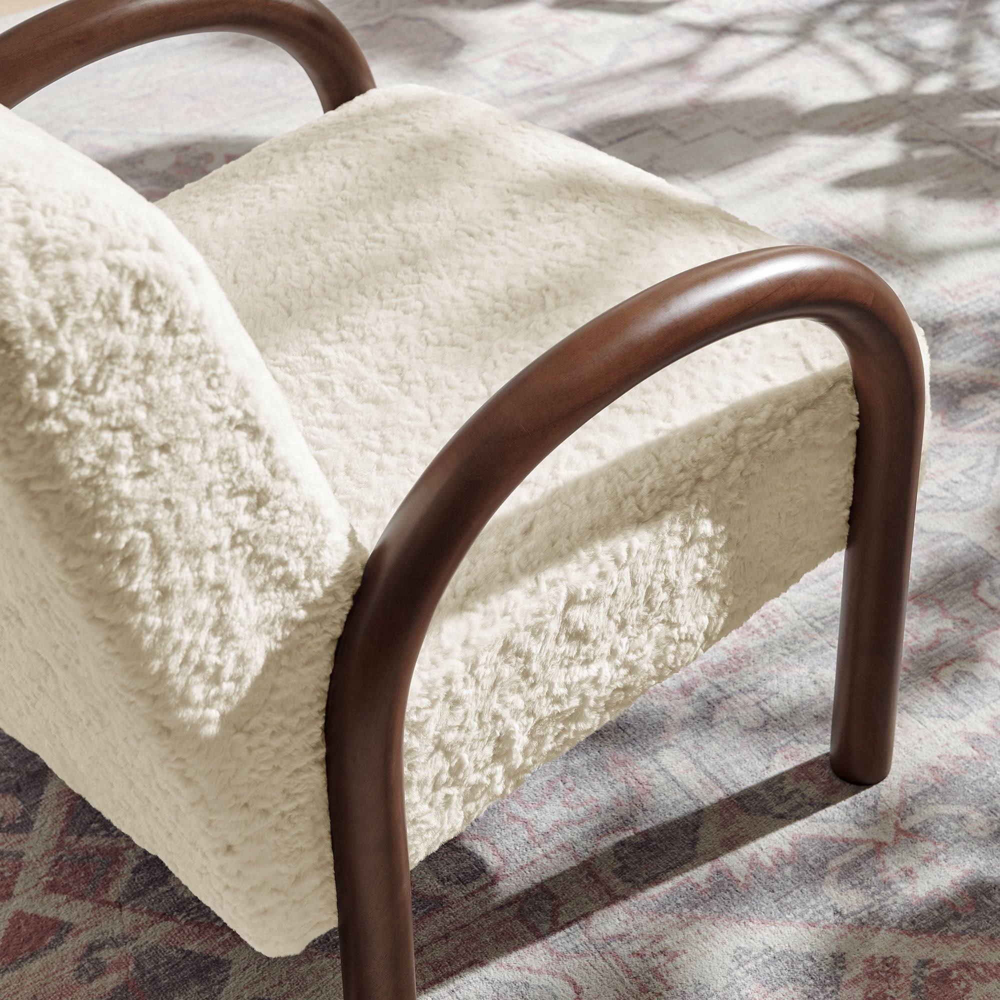 Lunet Faux Shearling Accent Armchair, Ecru