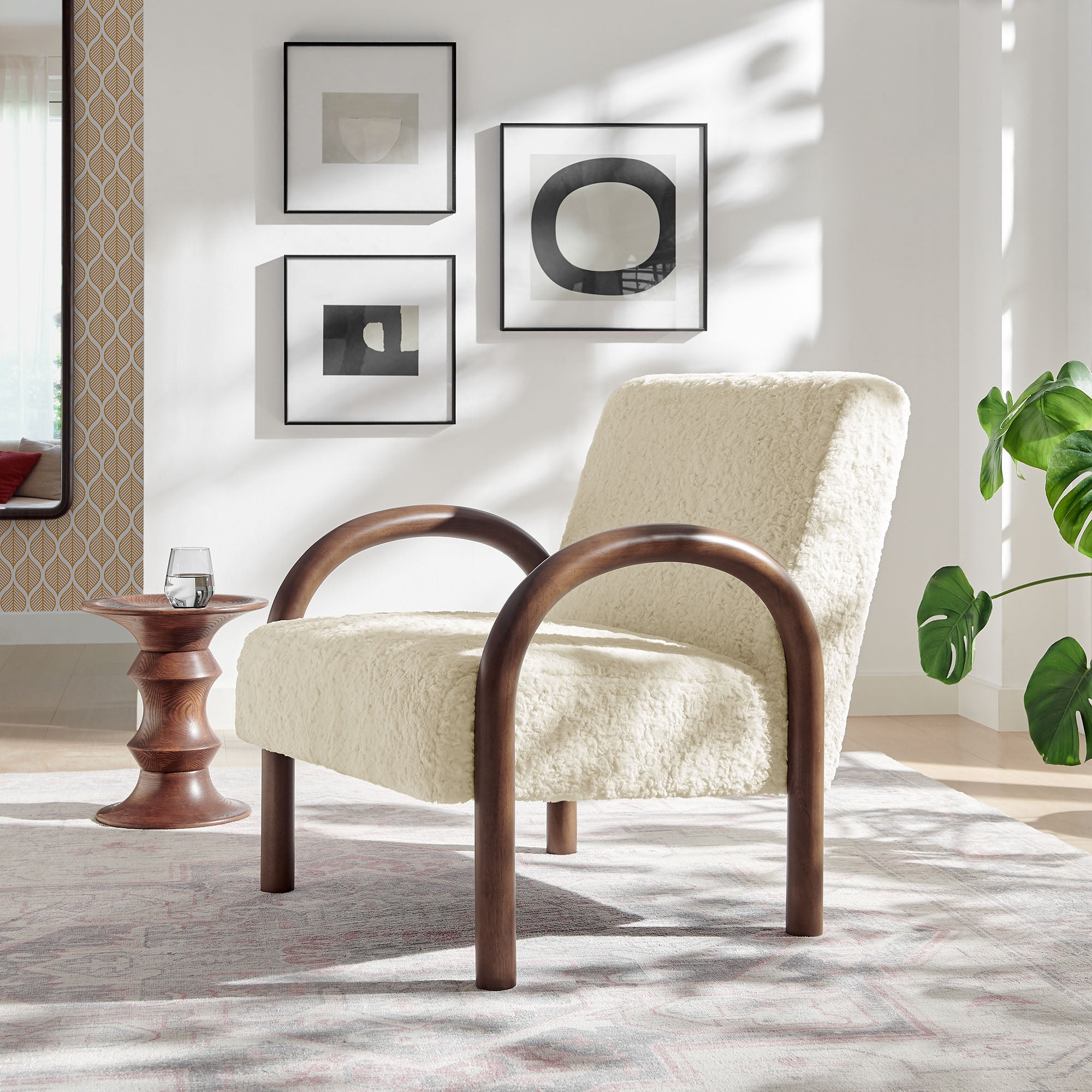 Lunet Faux Shearling Accent Armchair, Ecru